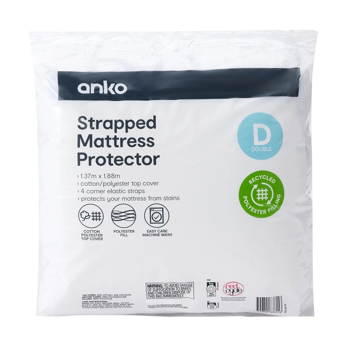 1 Strapped Mattress Protector - Double Bed, White, 1 of 4