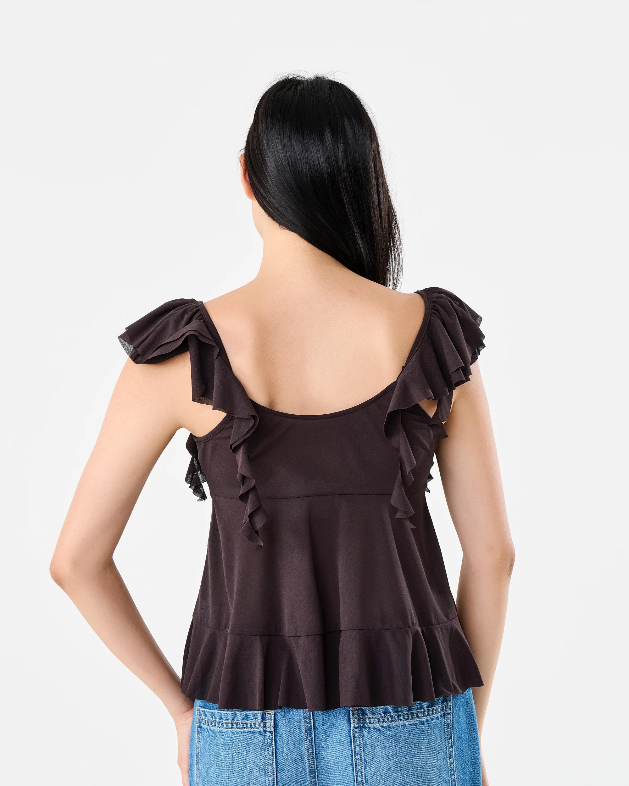 3 Sleeveless Ruffle Top Choc Plum, 3 of 7