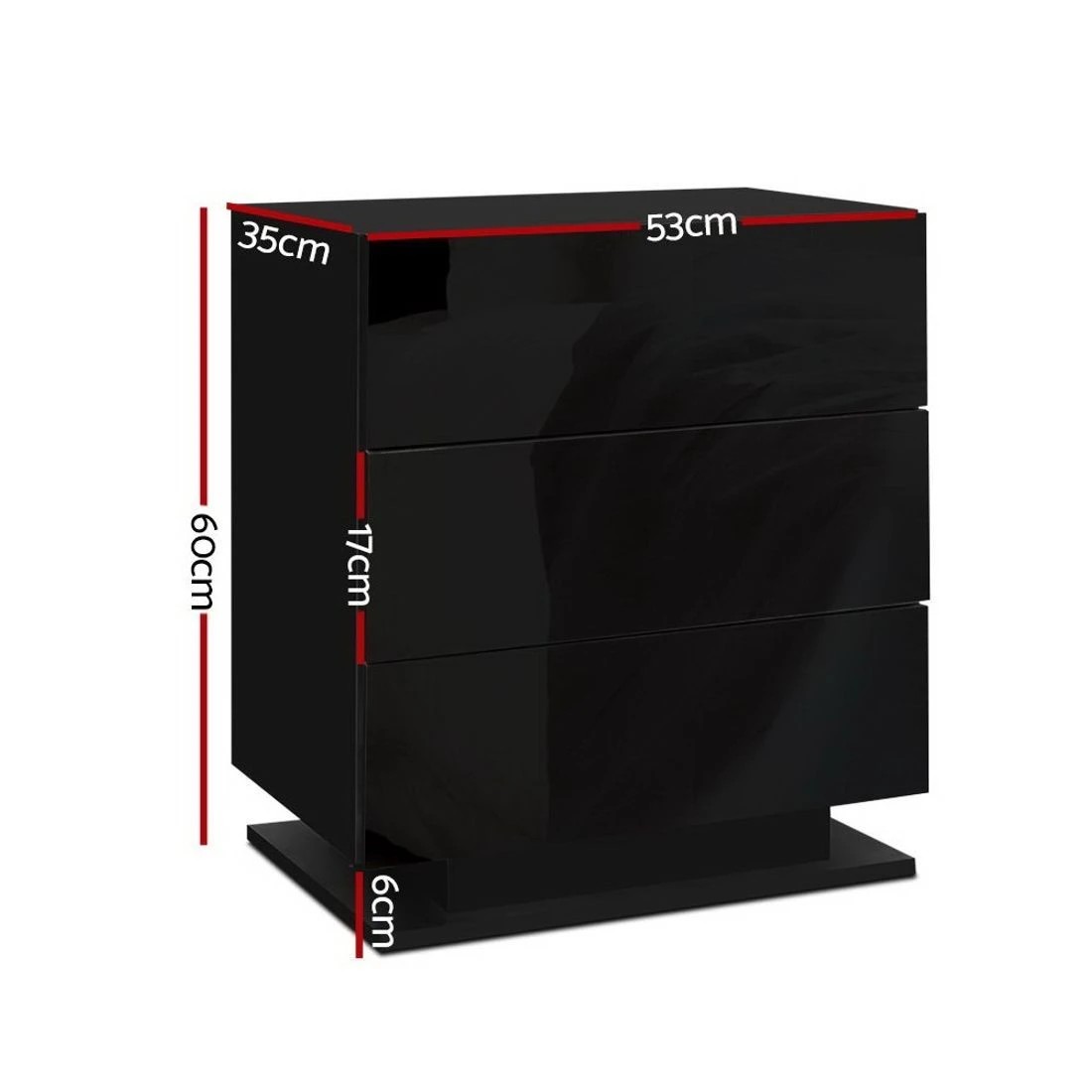 3 Artiss 2x Bedside Table LED 3 Drawers - MORI - Black, 3 of 8