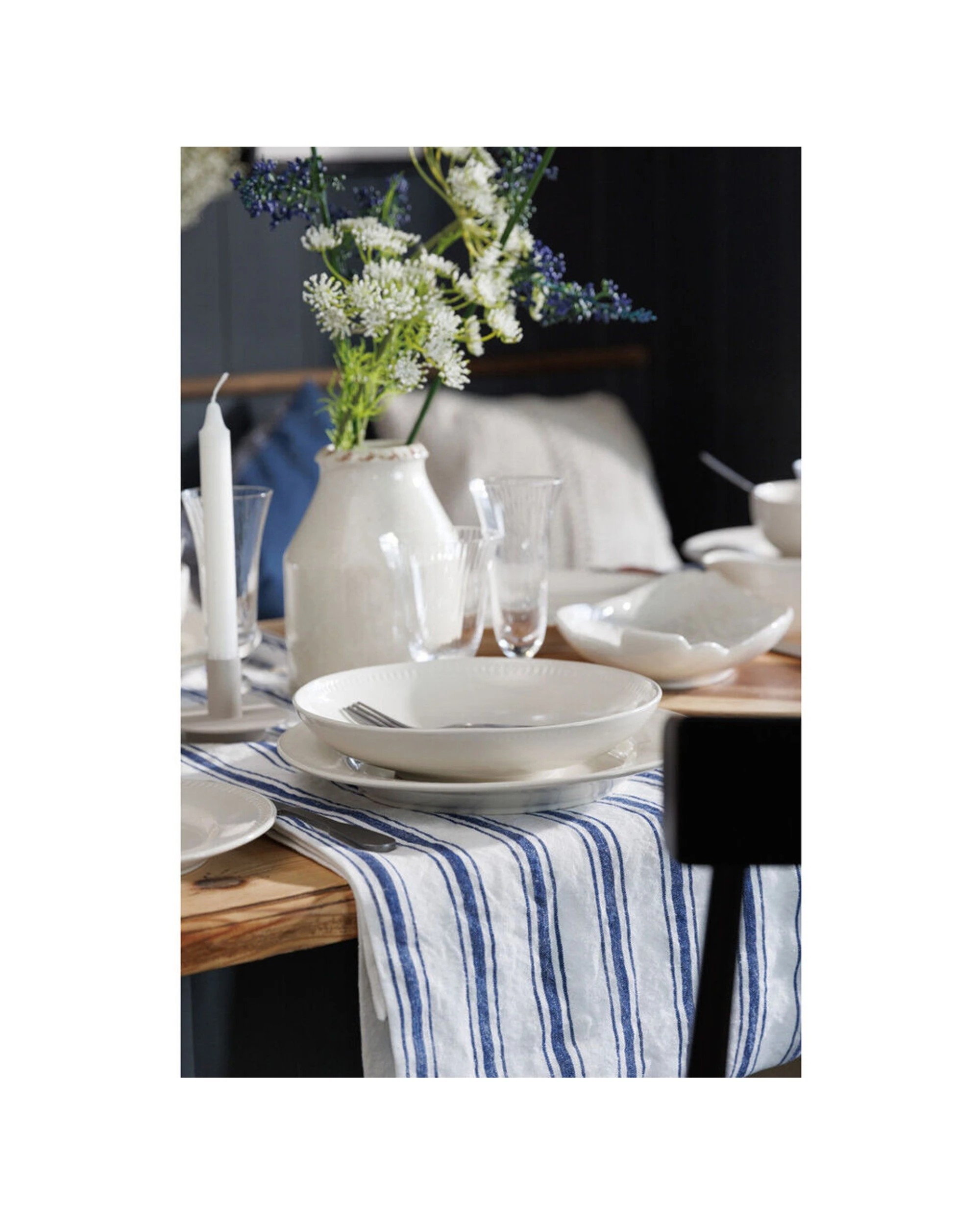 2 Mikasa Stripe Linen-Blend Table Runner 230x34cm Classic Woven Stripe - Blue, 2 of 6