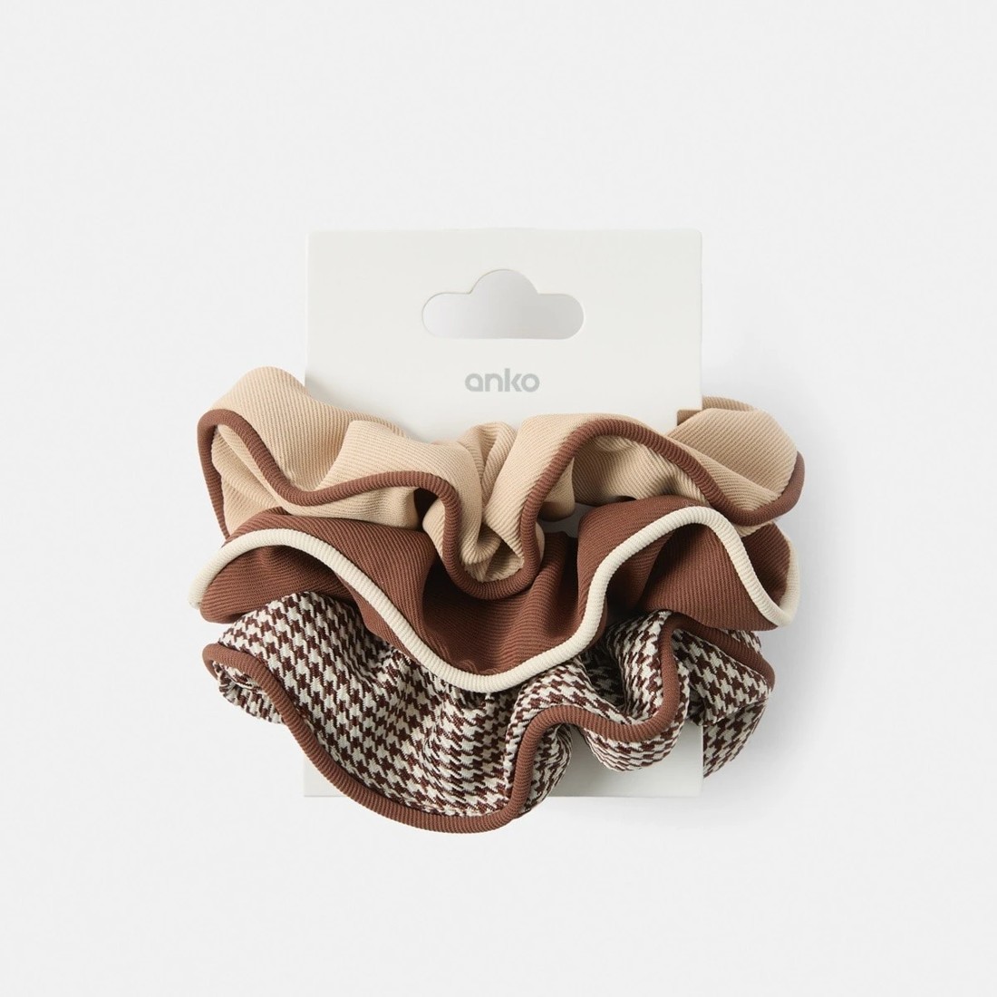 5 3 Pack Brown and Beige Contrast Trim Scrunchies, 5 of 5