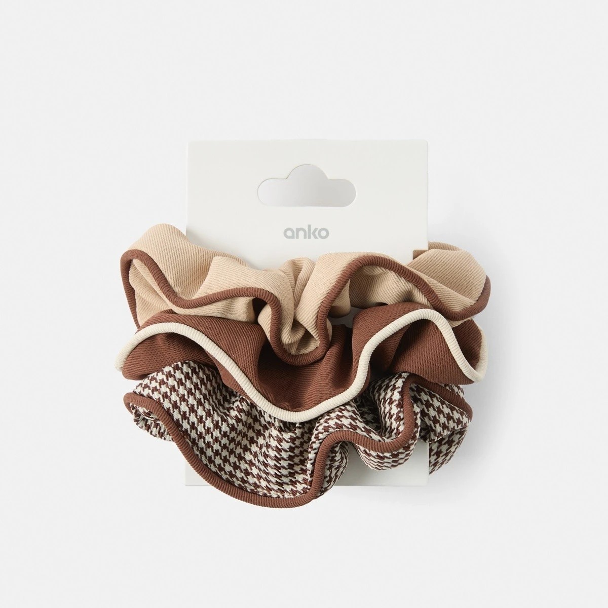 5 3 Pack Brown and Beige Contrast Trim Scrunchies, 5 of 5