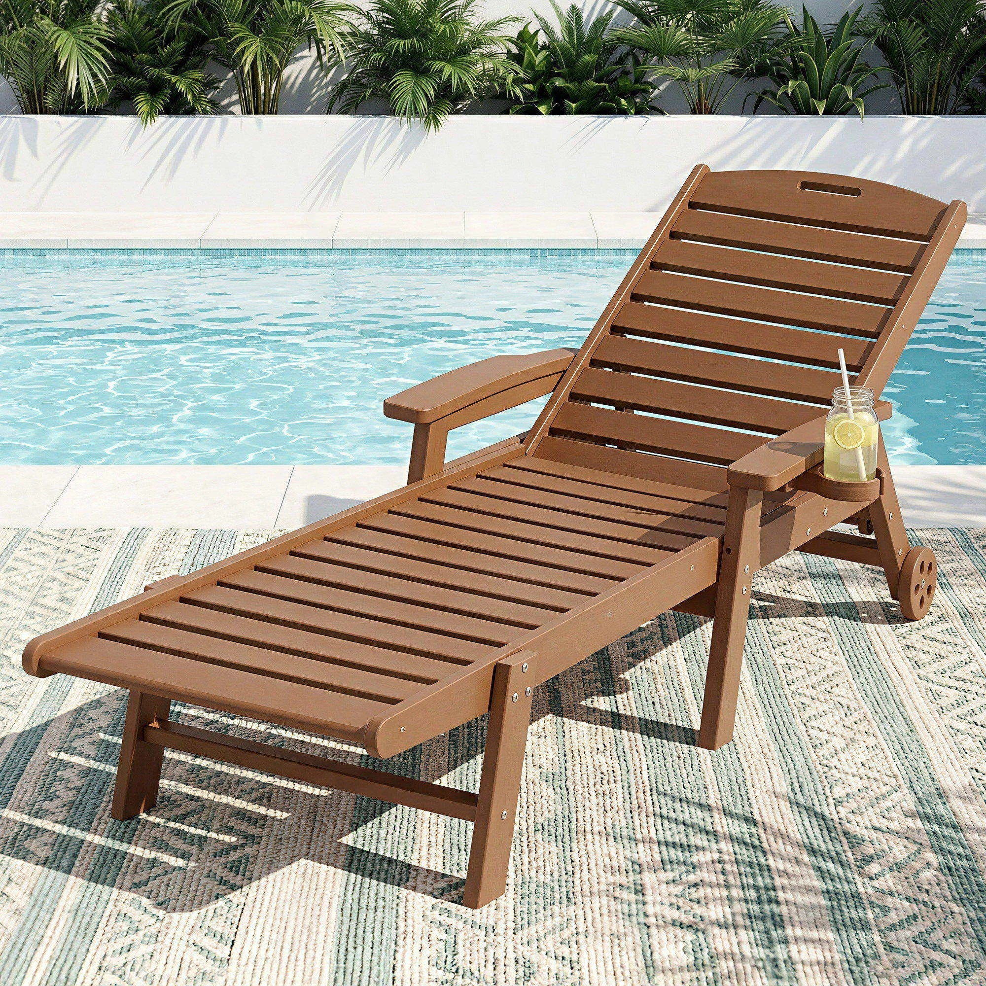 8 Gardeon Sun Lounge Lounger Beach Chair HDPE Patio Outdoor Furniture with Wheels - Brown, 8 of 8