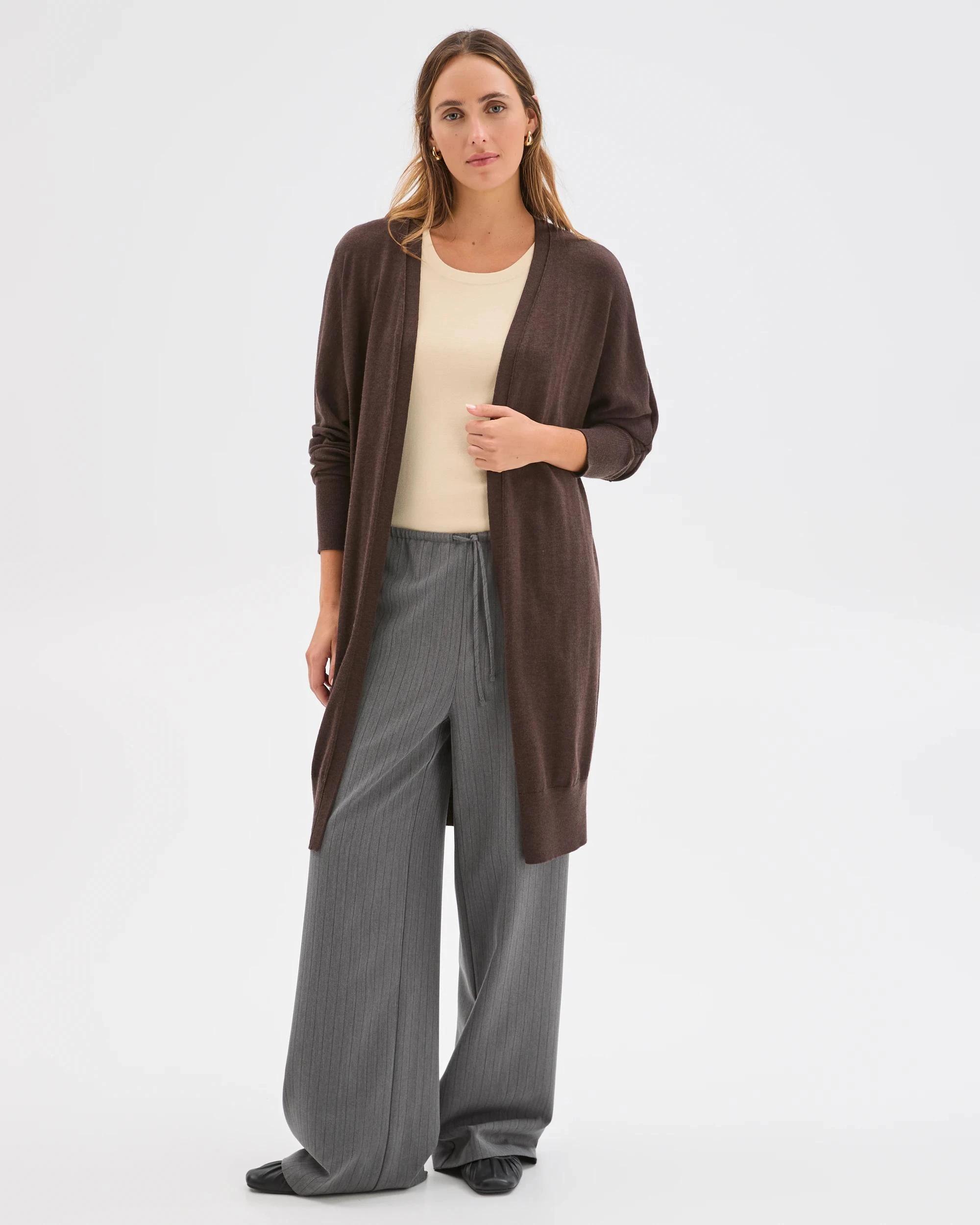 3 Preview Australian Merino Wool Long Sleeve Longline Cardigan COFFEE BEAN, 3 of 7