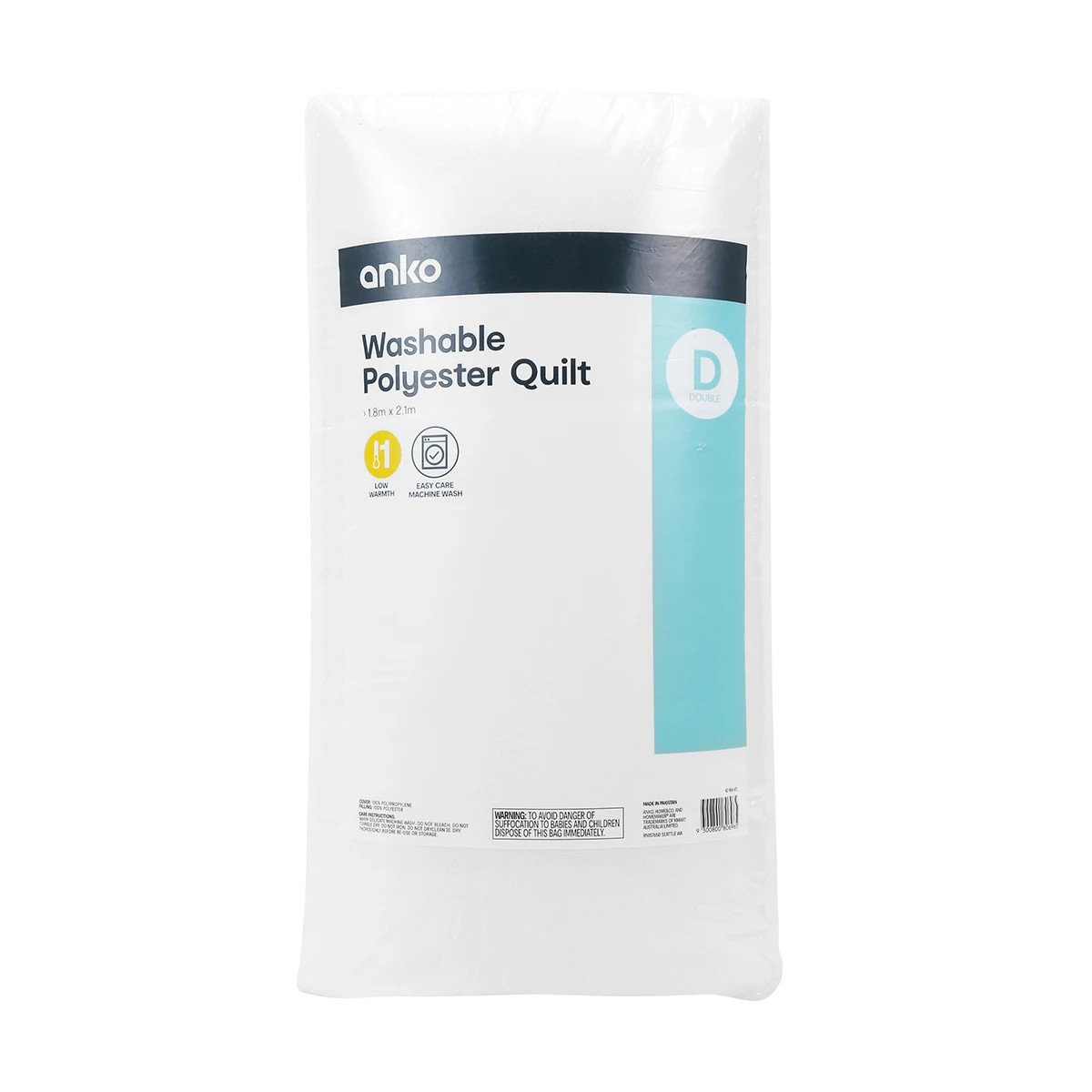 1 Low Warmth Washable Polyester Quilt - Double Bed, White, 1 of 3