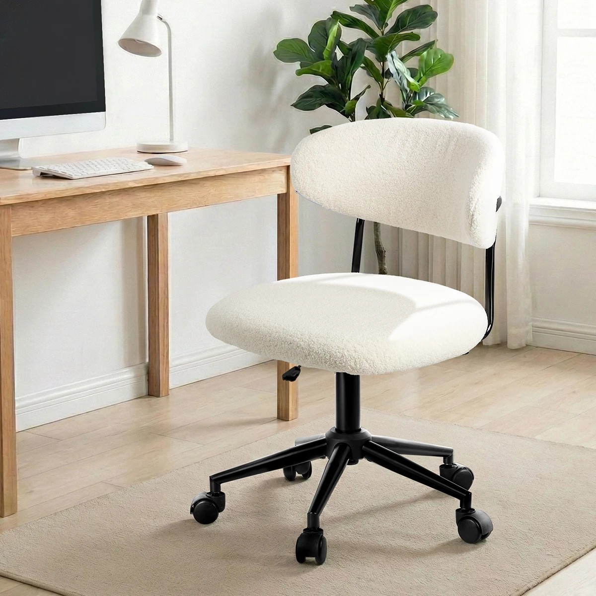 4 Oikiture Armless Office Chair Mid Back Wide Seat Swivel Home Desk Chair - White, 4 of 6