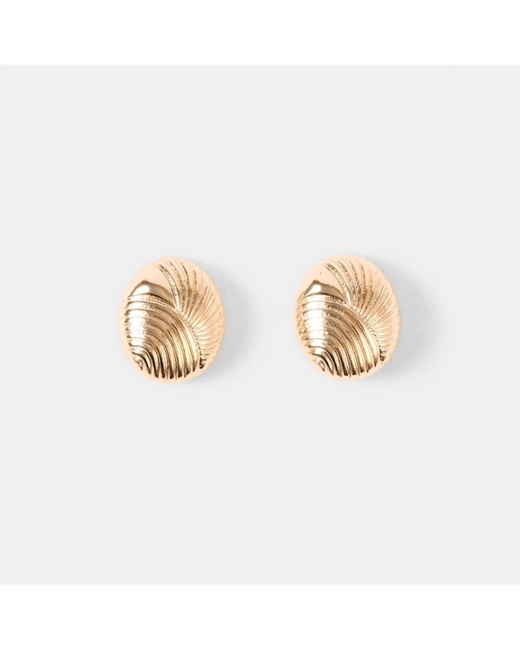 Oval Linear Stud Earrings - Gold Tone
