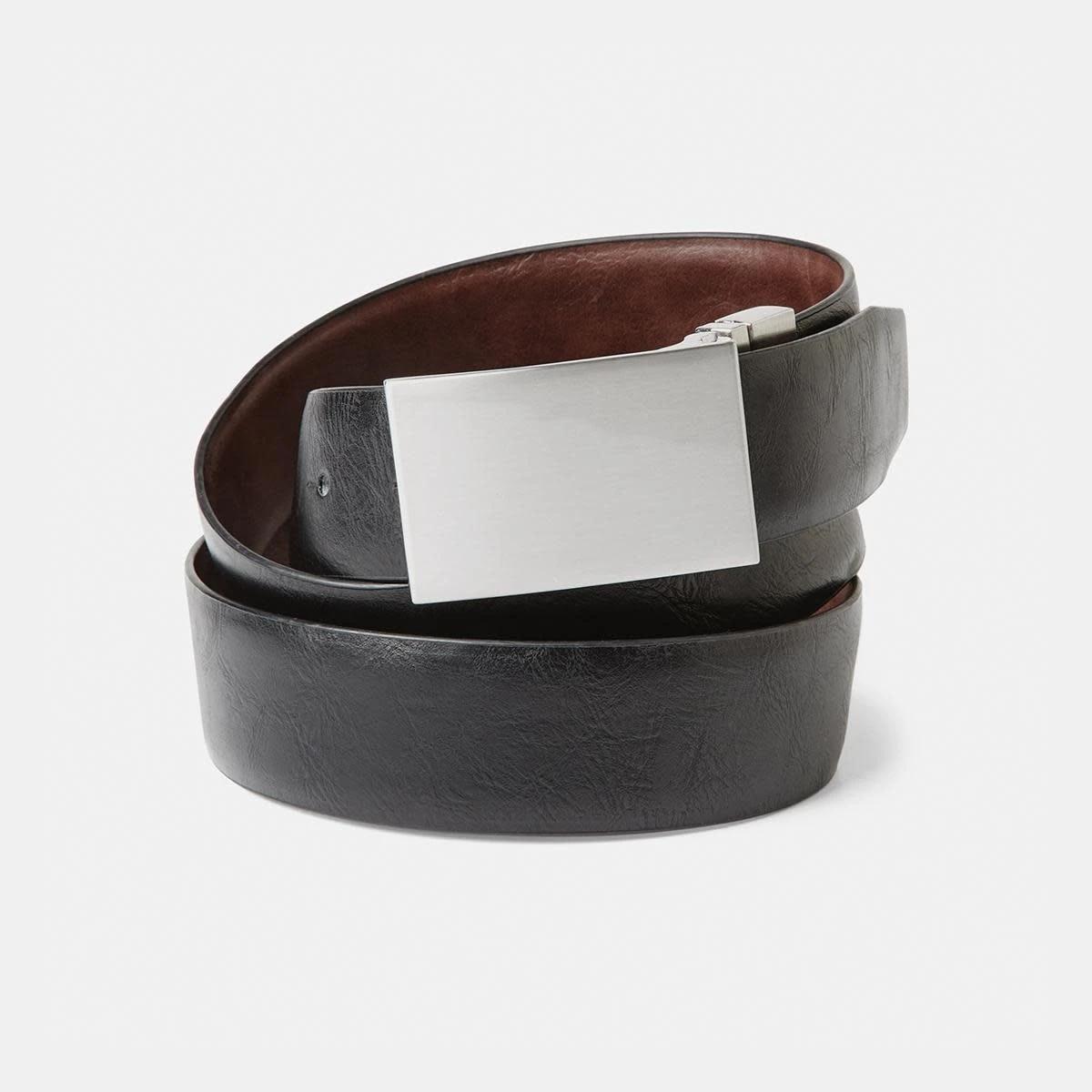 1 Reversible Plate Buckle Belt Black Tan, 1 of 7