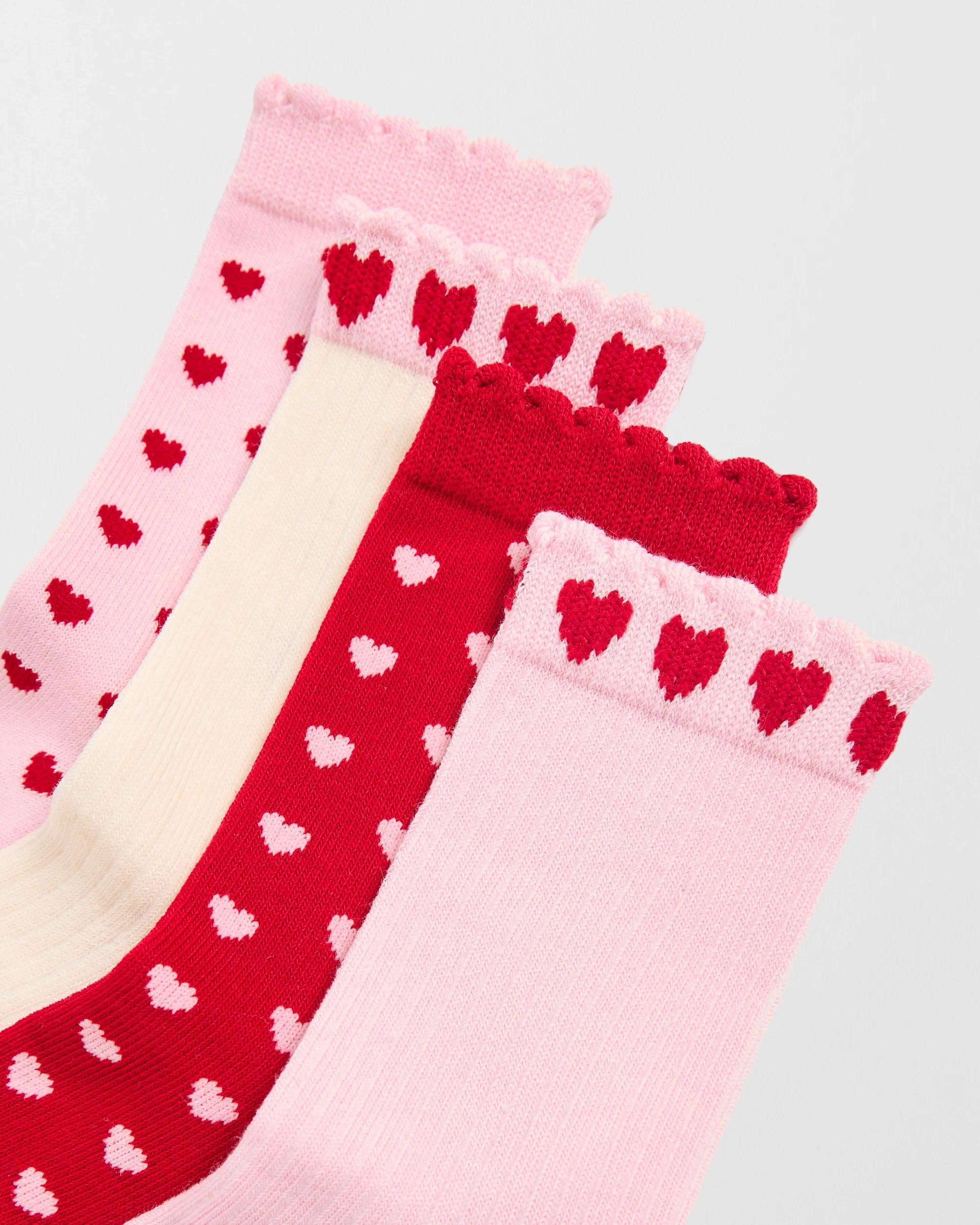 2 Maxx Cotton Blend 4 Pack Girls Patterned Crew Socks MULTI HEART, 2 of 3