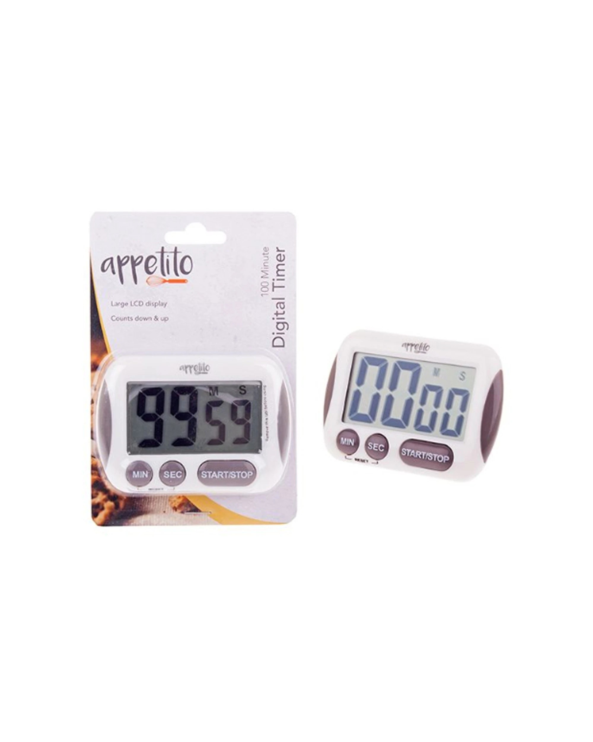 1 Appetito Digital Timer With Large LCD Display 100 Minutes Kitchen Accessory - White, 1 of 1