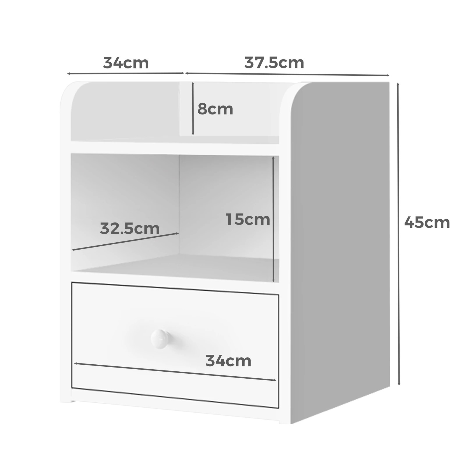 8 Alfordson 2x Bedside Table Nightstand Storage Cabinet Side End 1 Drawer - White, 8 of 8