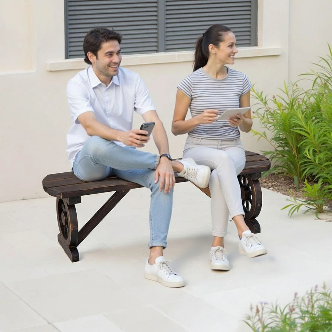 4 Gardeon Outdoor Garden Bench Seat Wooden Patio Furniture Wagon Dining Chair - Brown, 4 of 7