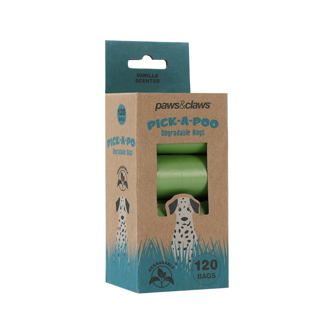 1 Paws And Claws 120pc Pick-a-poo Vanilla Scented Degradable Dog Waste Bags 8 Rolls
 - Green, 1 of 2