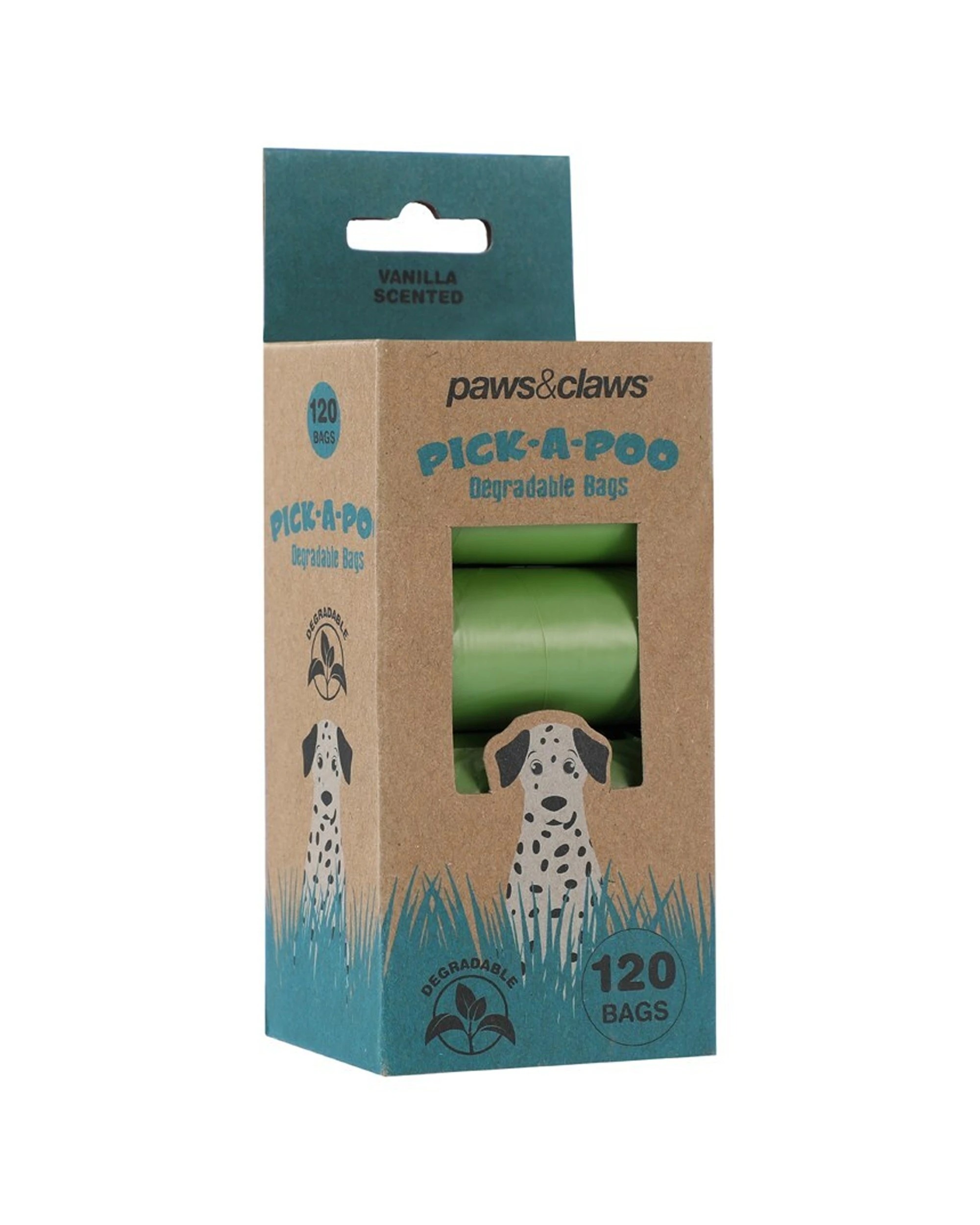 1 Paws And Claws 120pc Pick-a-poo Vanilla Scented Degradable Dog Waste Bags 8 Rolls
 - Green, 1 of 2