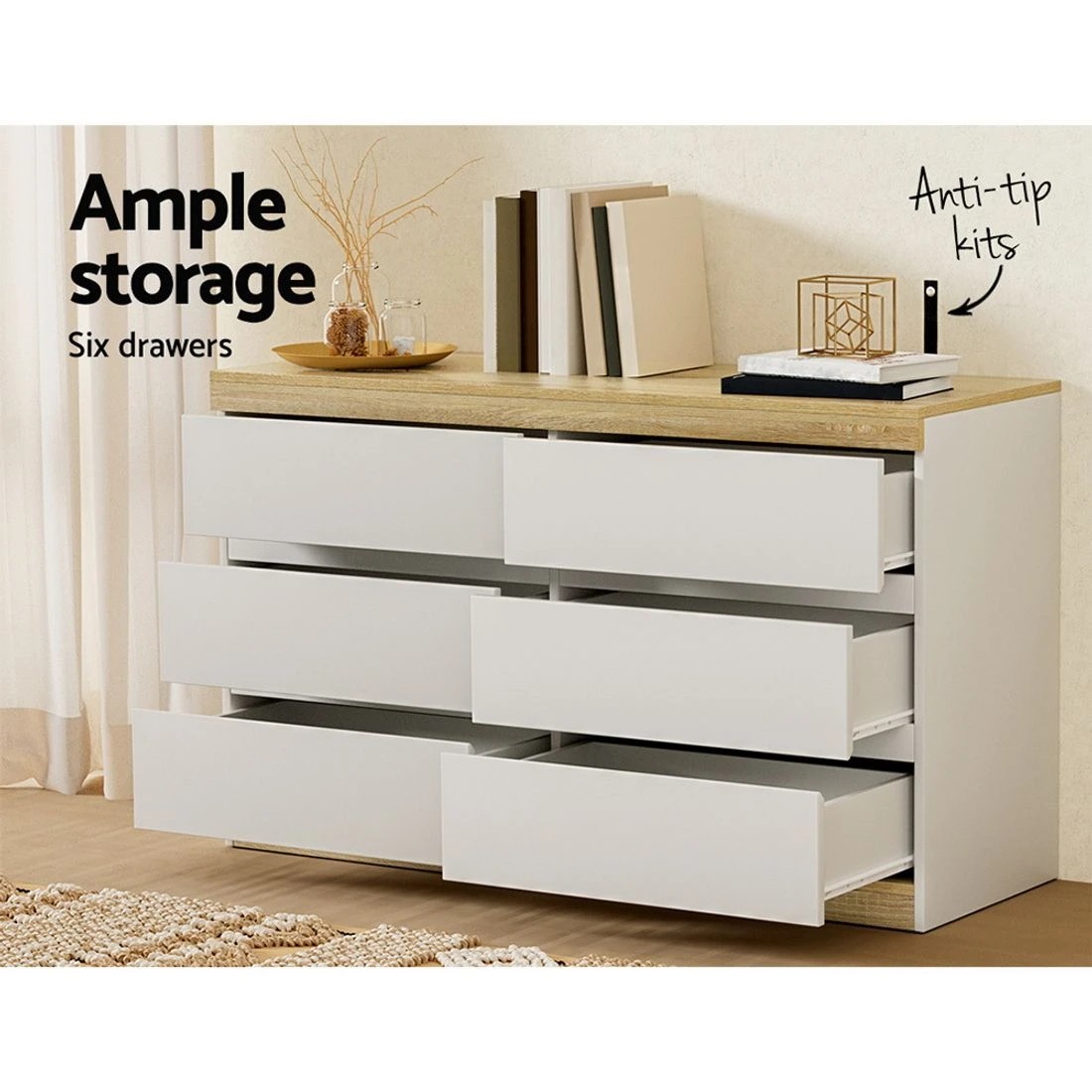 5 Artiss 6 Chest of Drawers Tallboy Cabinet - White, 5 of 7