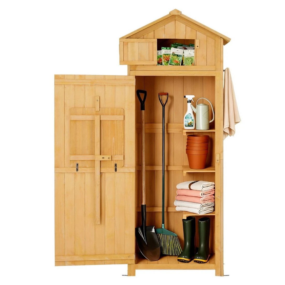 2 Gardeon Outdoor Storage Cabinet Cupboard Folding Table Tool Organizer Shed - Natural, 2 of 5