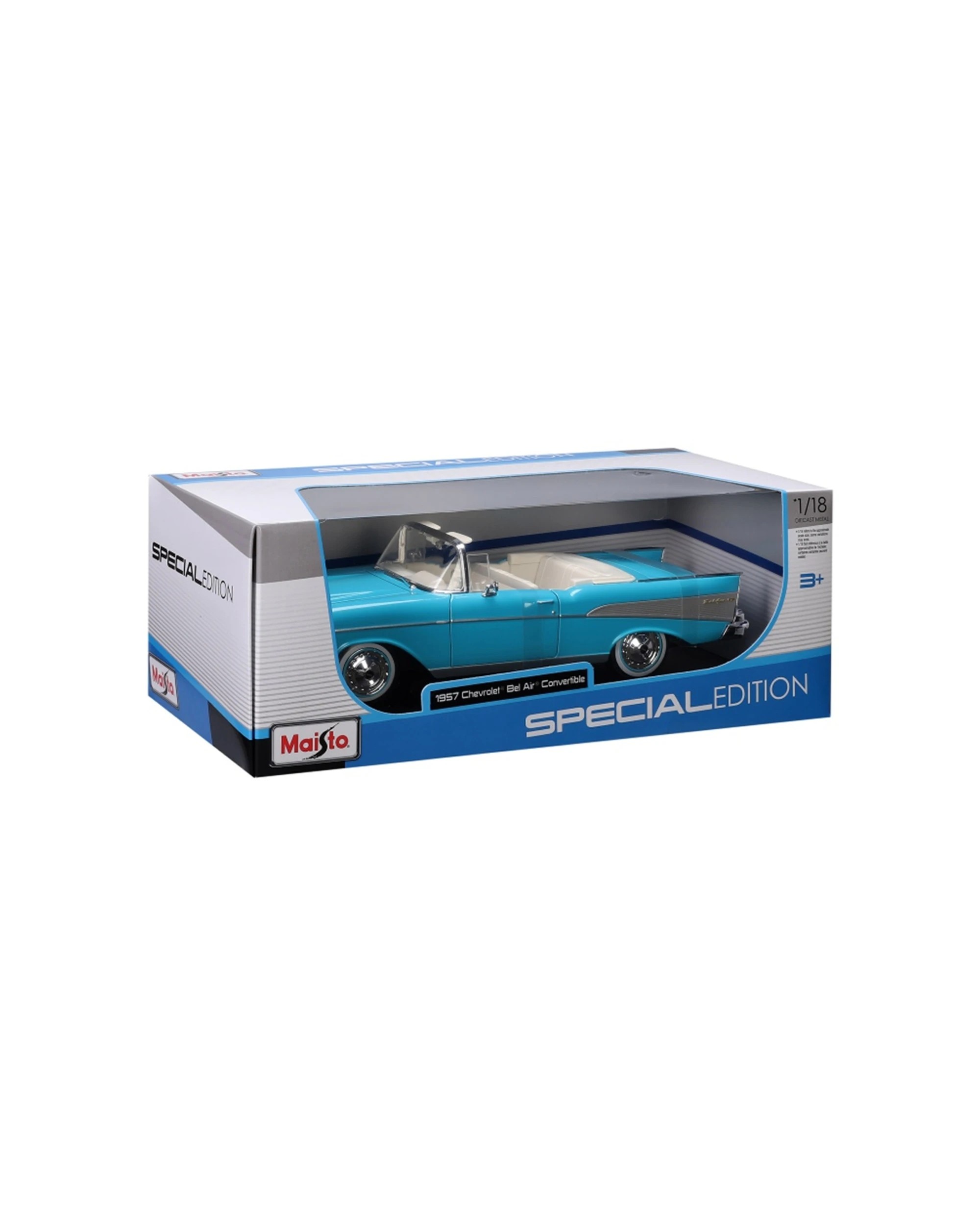 8 Maisto 1957 Chevrolet Bel Air Convertible Diecast Model Car Replica - Blue, 8 of 8