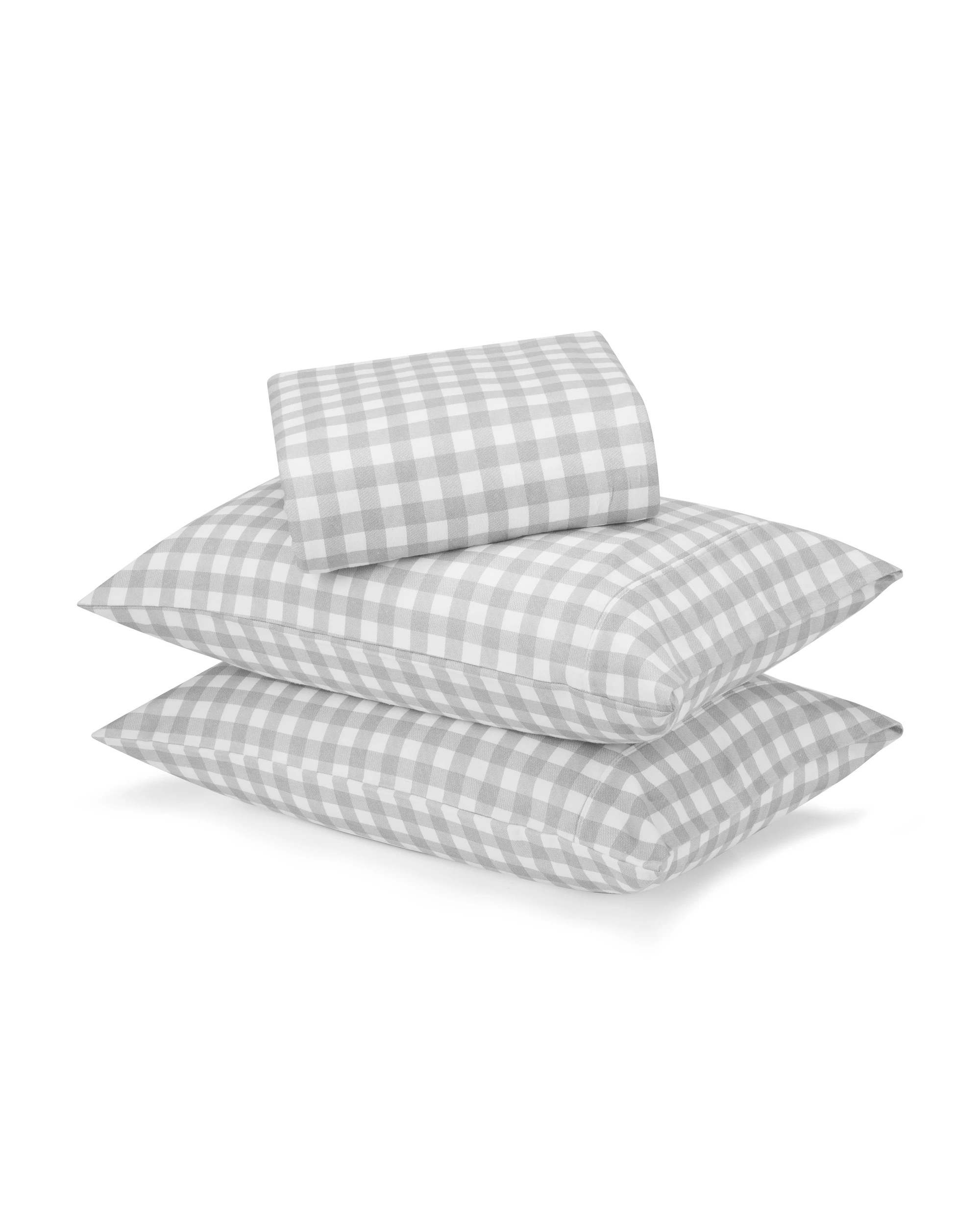 1 Gingham Cotton Flannelette Sheet Set - Double Bed, Grey, 1 of 7