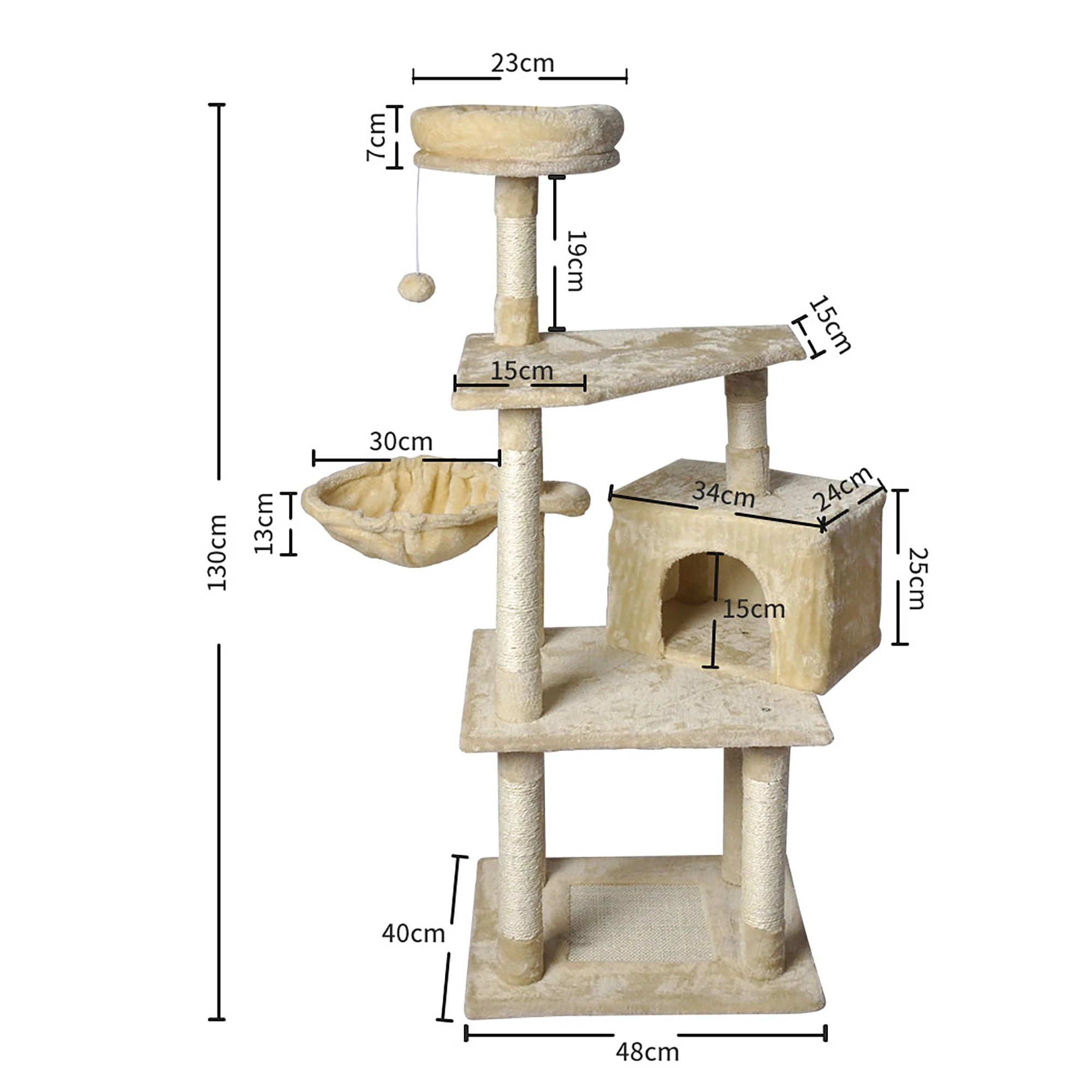 3 Pawz Cat Tree Toy Scratching Post Scratcher Tower Condo Wooden House Cream 130cm, 3 of 6
