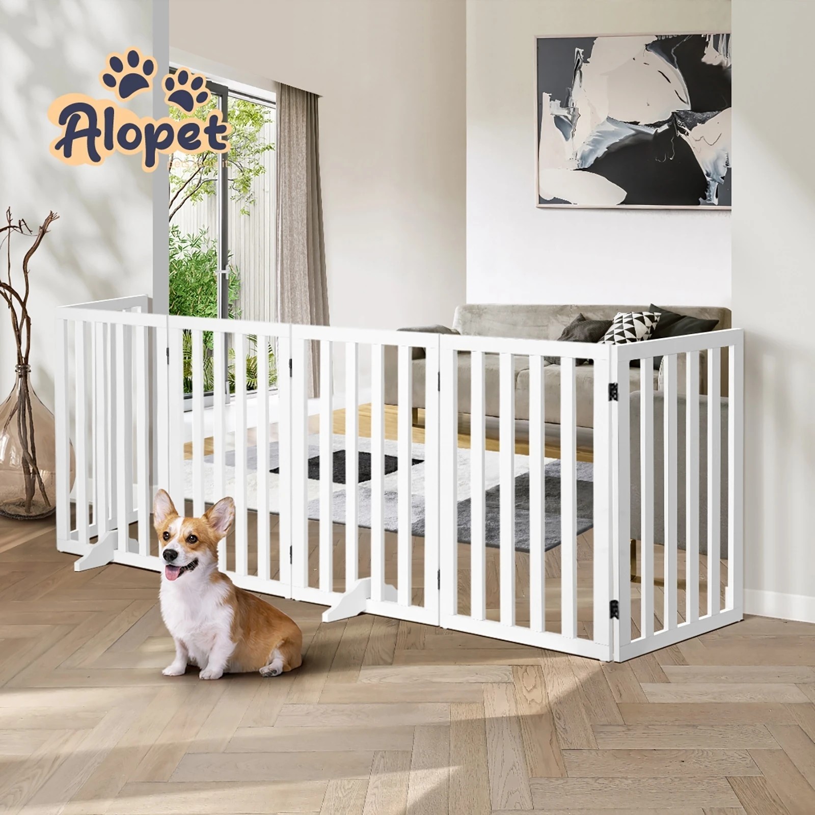 8 Alopet Wooden Pet Gate Dog Fence Safety Stair Barrier Security Door 6-Panel 80cm - White, 8 of 10
