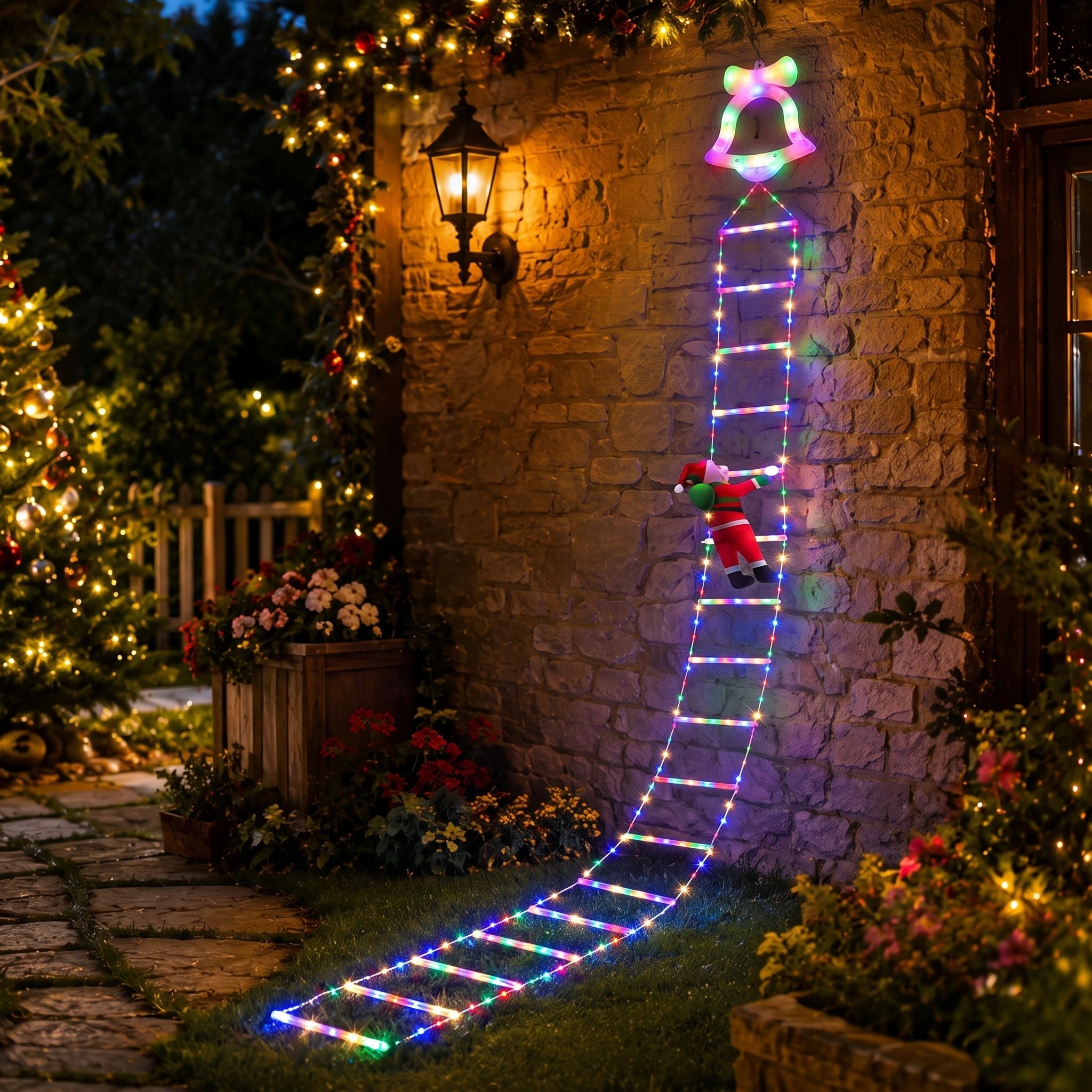 6 Jingle Jollys 3.5M Christmas Lights 300 LED Ladder Light with Santa Claus Decor - Multi, 6 of 9