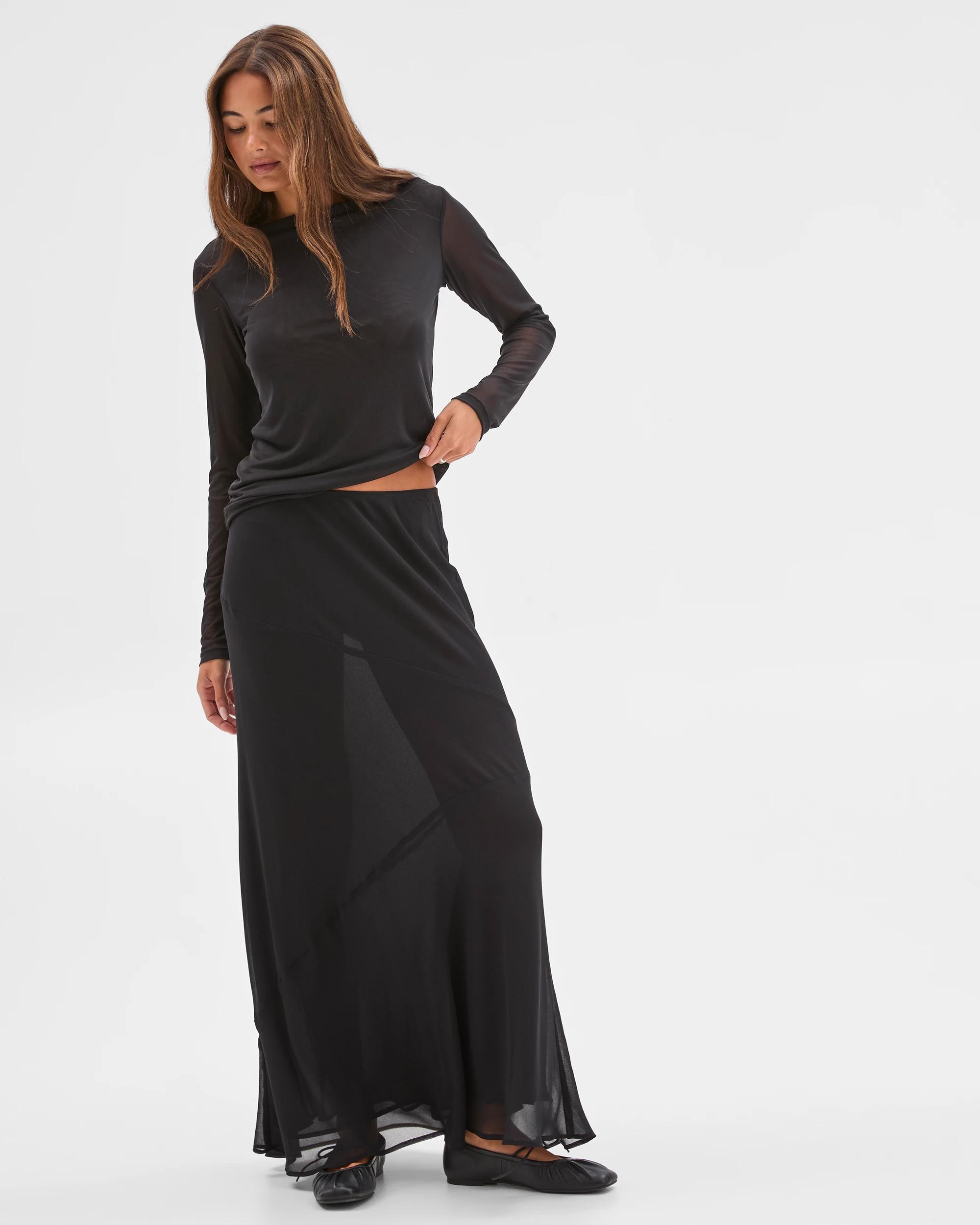 1 Lily Loves High Neck Long Sleeve Mesh Top BLACK, 1 of 6