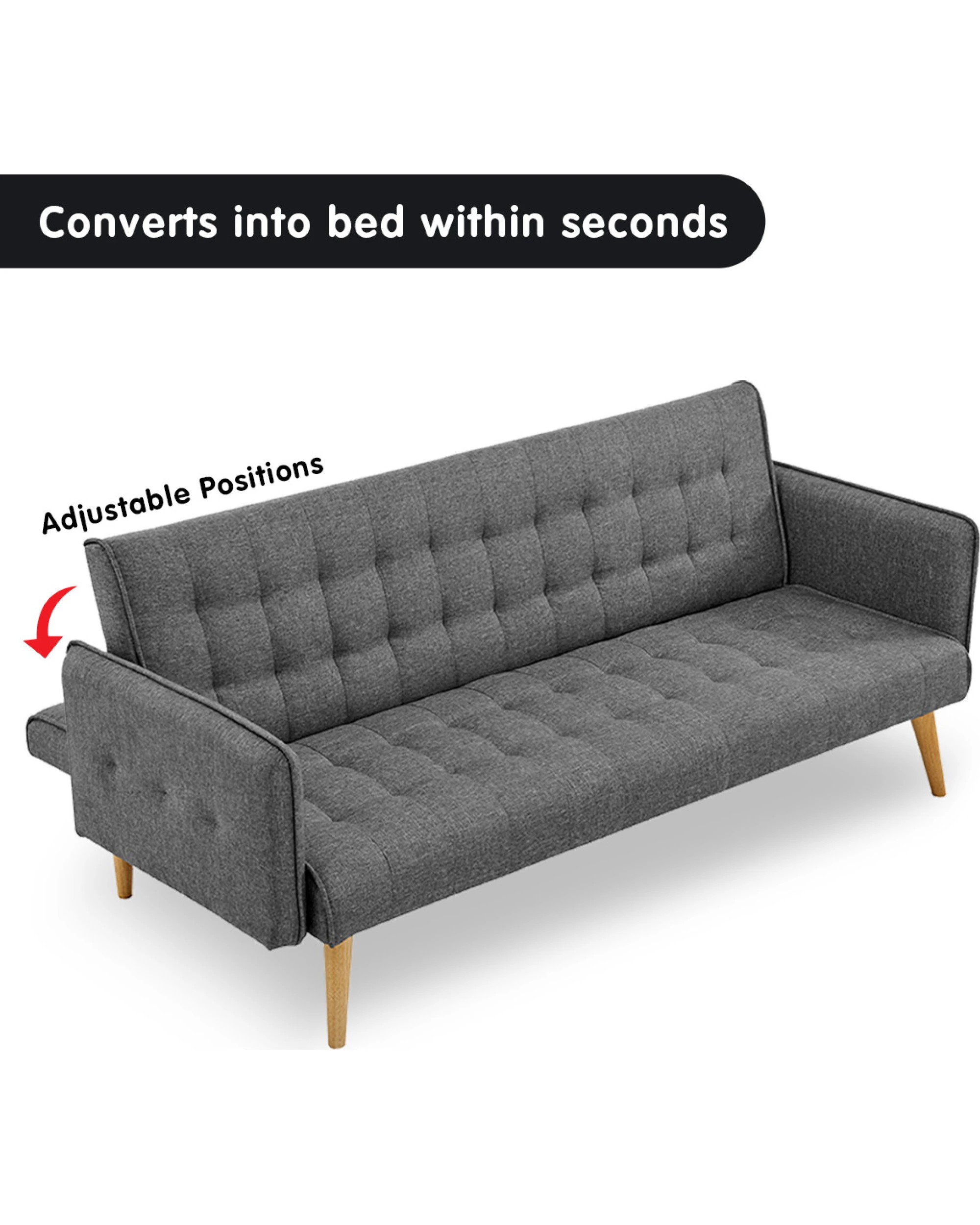 8 Sarantino 3 Seater Modular Linen Fabric Sofa Bed Couch Armrest - Grey, 8 of 9