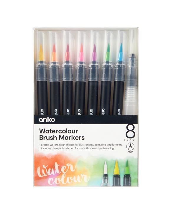 8 Pack Watercolour Brush Markers - Warm