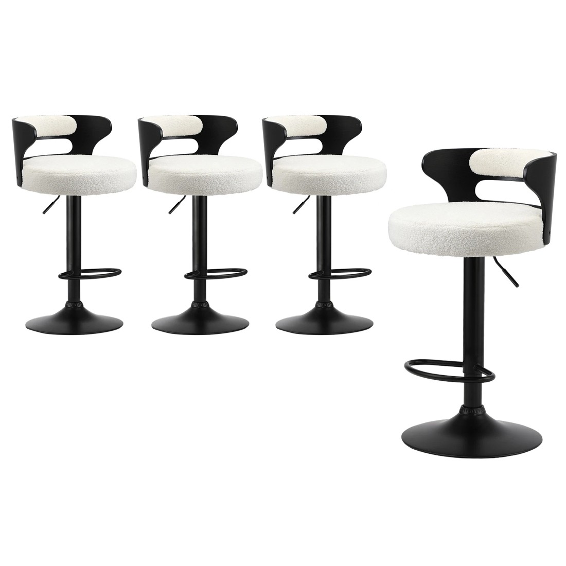 1 Oikiture 4x Bar Stools Kitchen Gas Lift Swivel Chairs Stool Wooden Boucle
 - White, 1 of 9