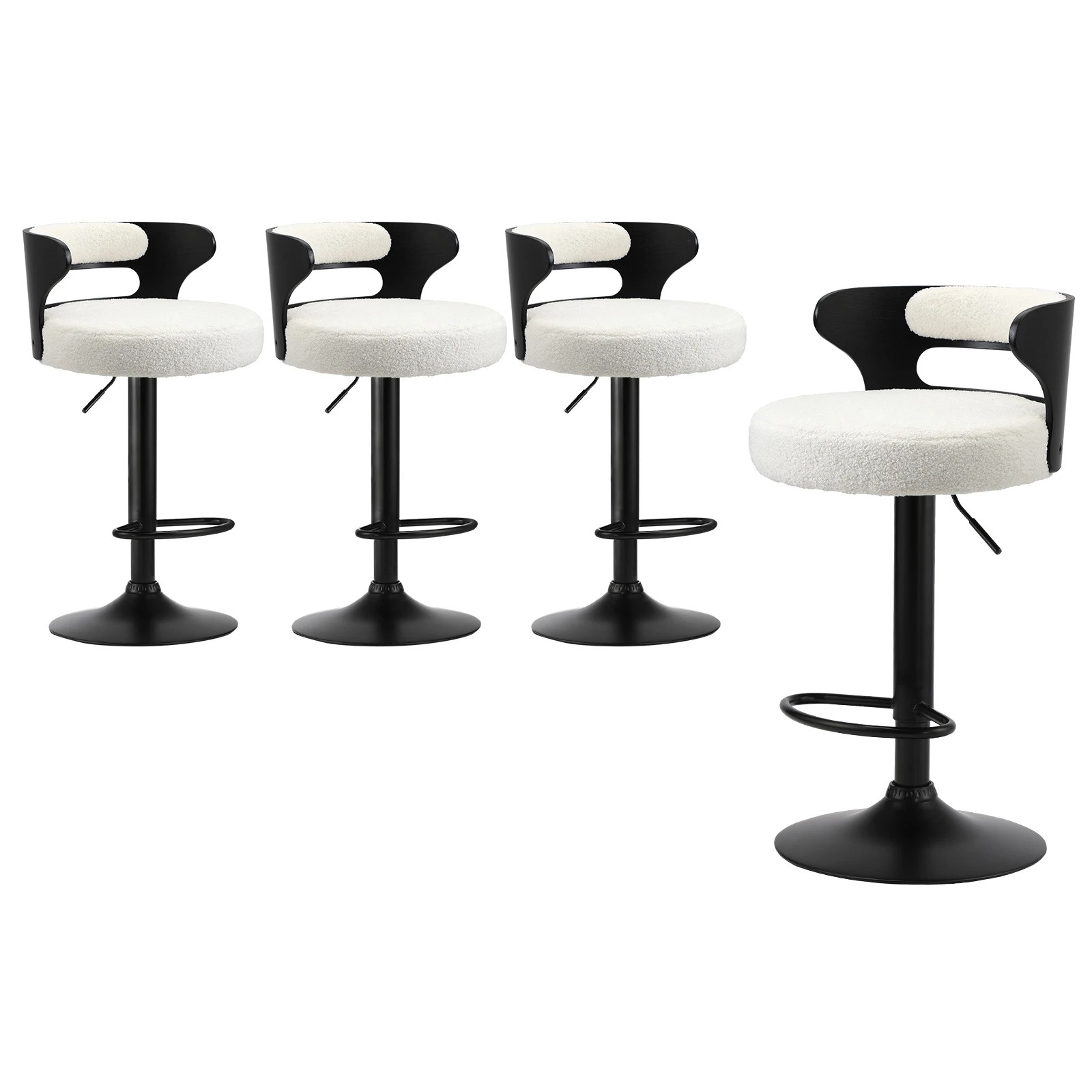 1 Oikiture 4x Bar Stools Kitchen Gas Lift Swivel Chairs Stool Wooden Boucle
 - White, 1 of 9