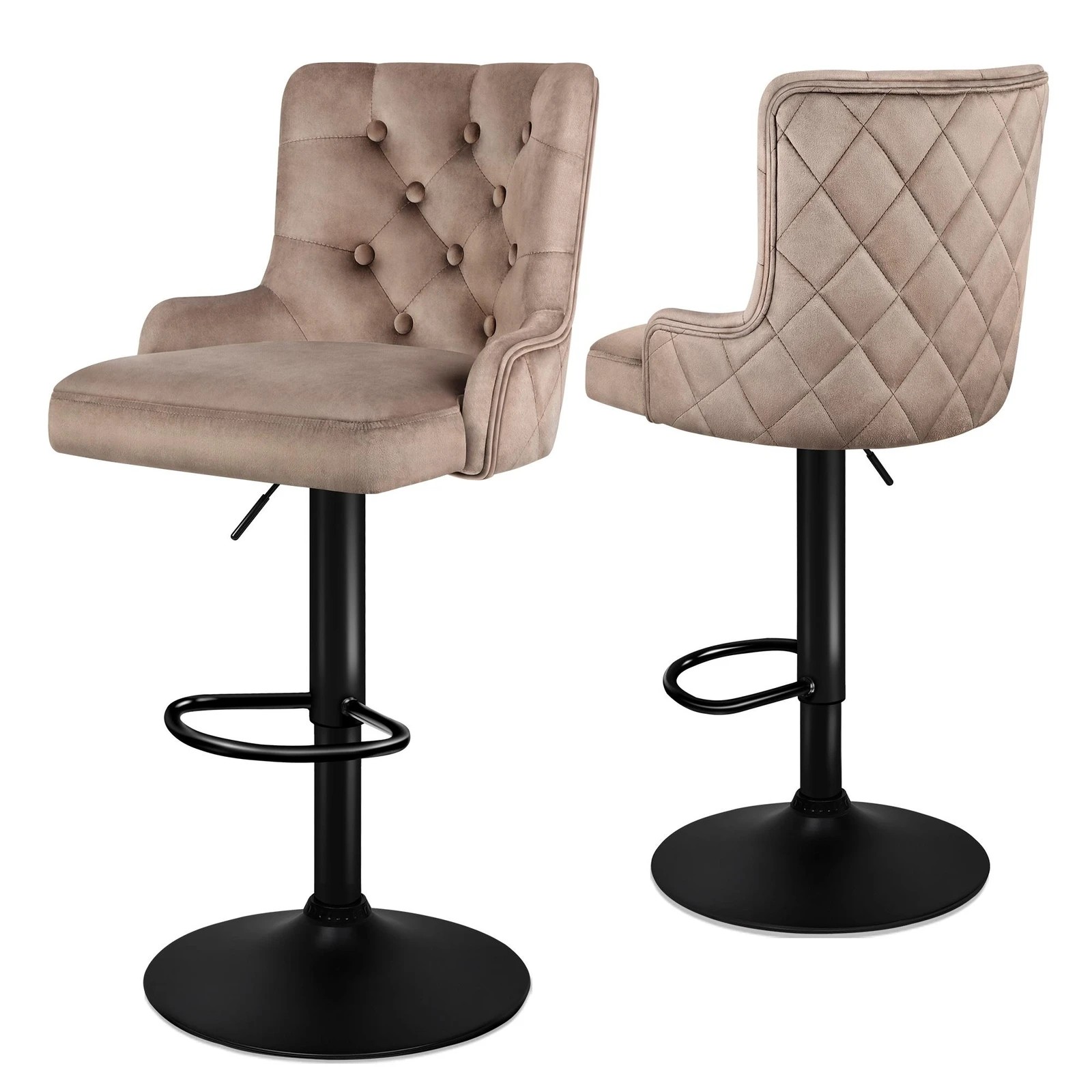 8 Alfordson 2x Bar Stools Gas Lift Velvet Bar Chairs Kitchen Swivel Bella - Brown, 8 of 9