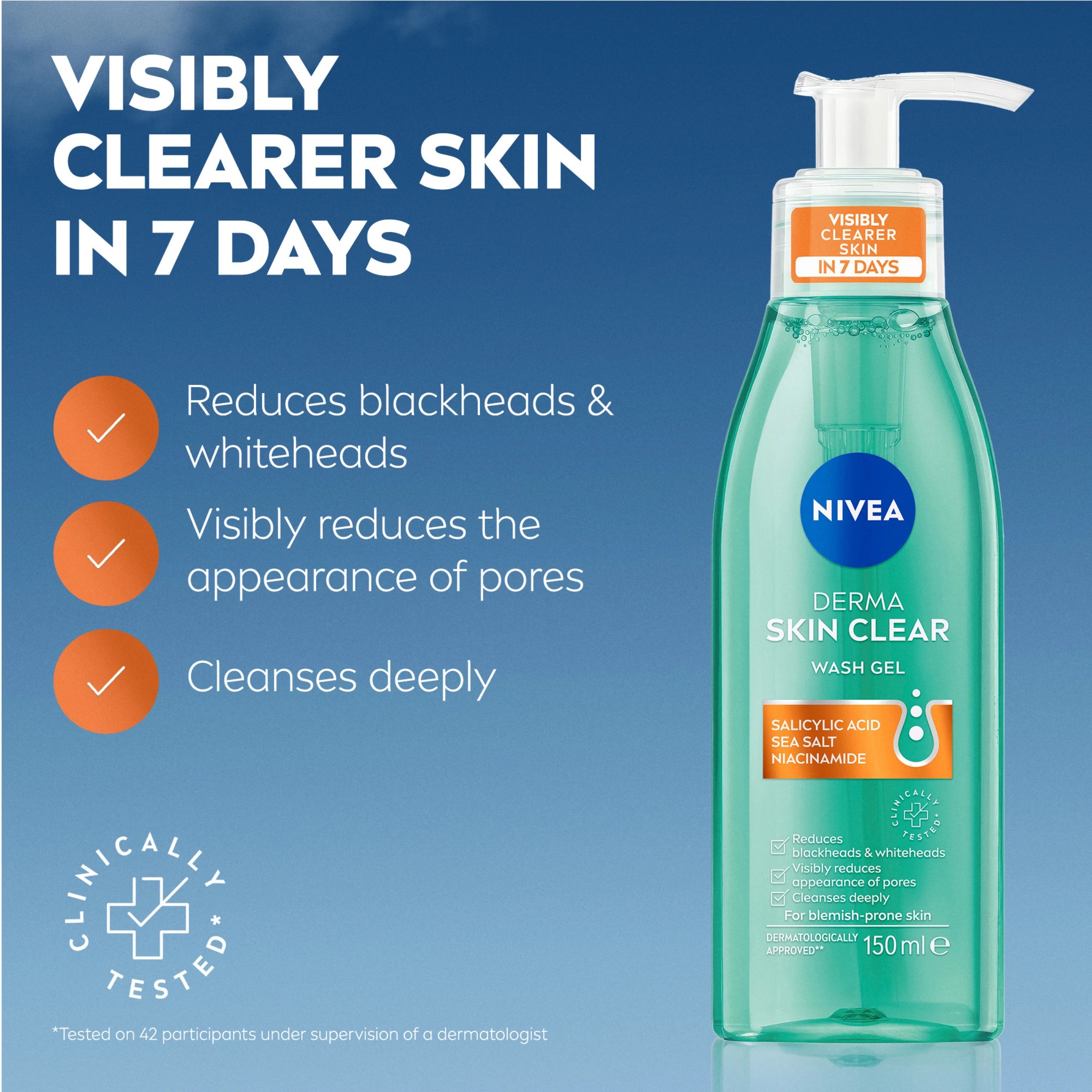 3 Nivea Derma Skin Clear Wash Gel 150ml - Salicylic Acid, Sea Salt and Niacinamide, 3 of 8