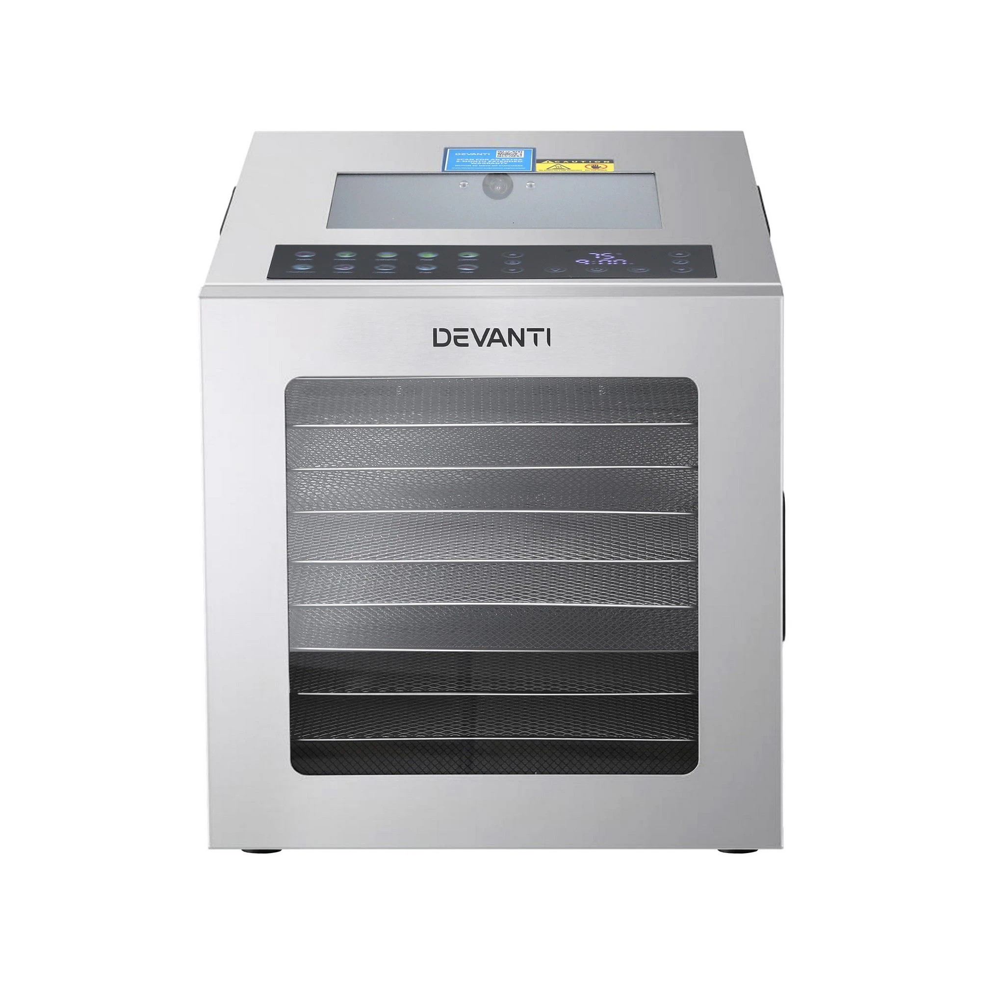 1 Devanti 10 Trays Food Dehydrator Stainless Steel Visible Glass Door - Silver, 1 of 6