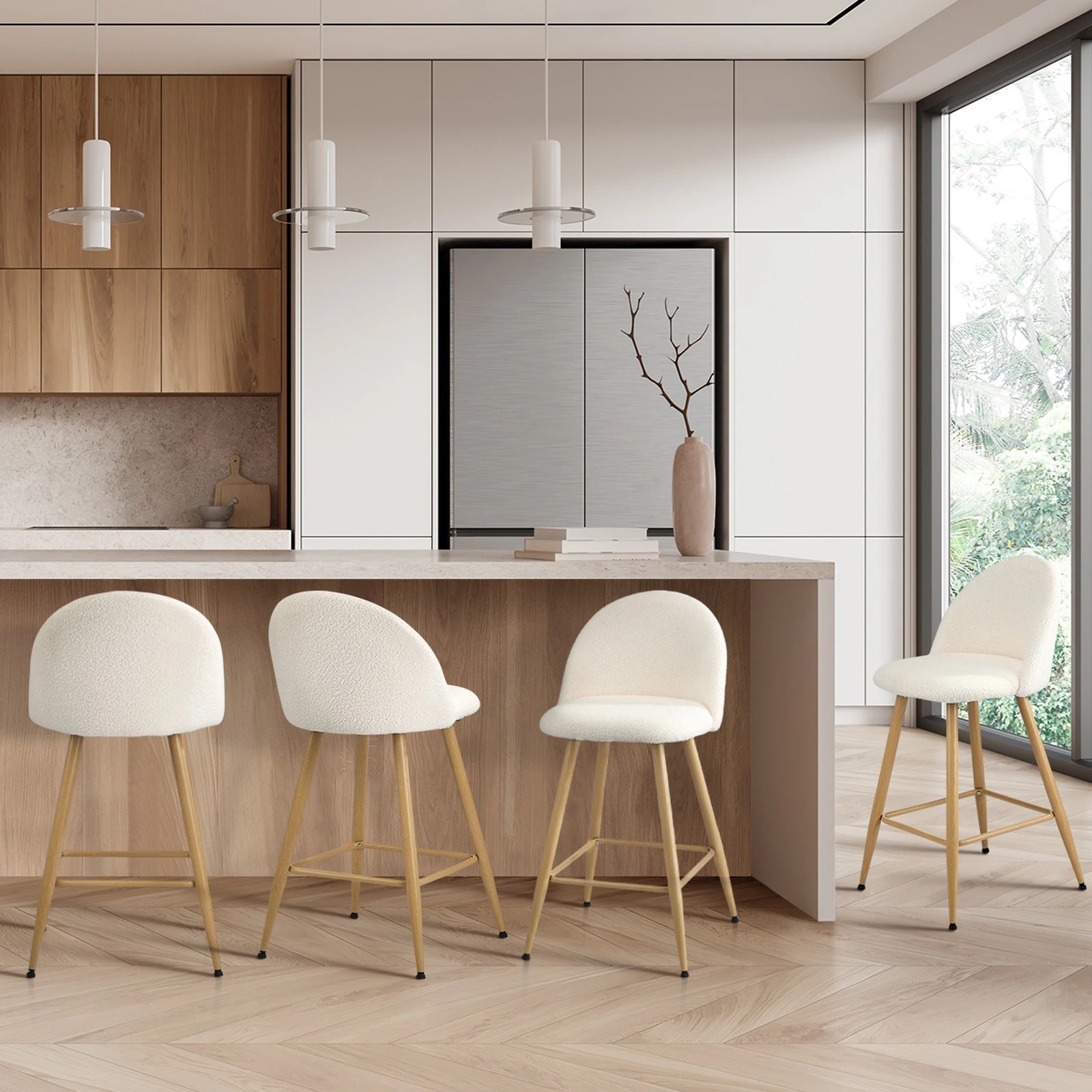 3 Oikiture 4x Bar Stools Kitchen Dining Chairs Counter Stool Boucle Padded Stools
 - Beige, 3 of 10