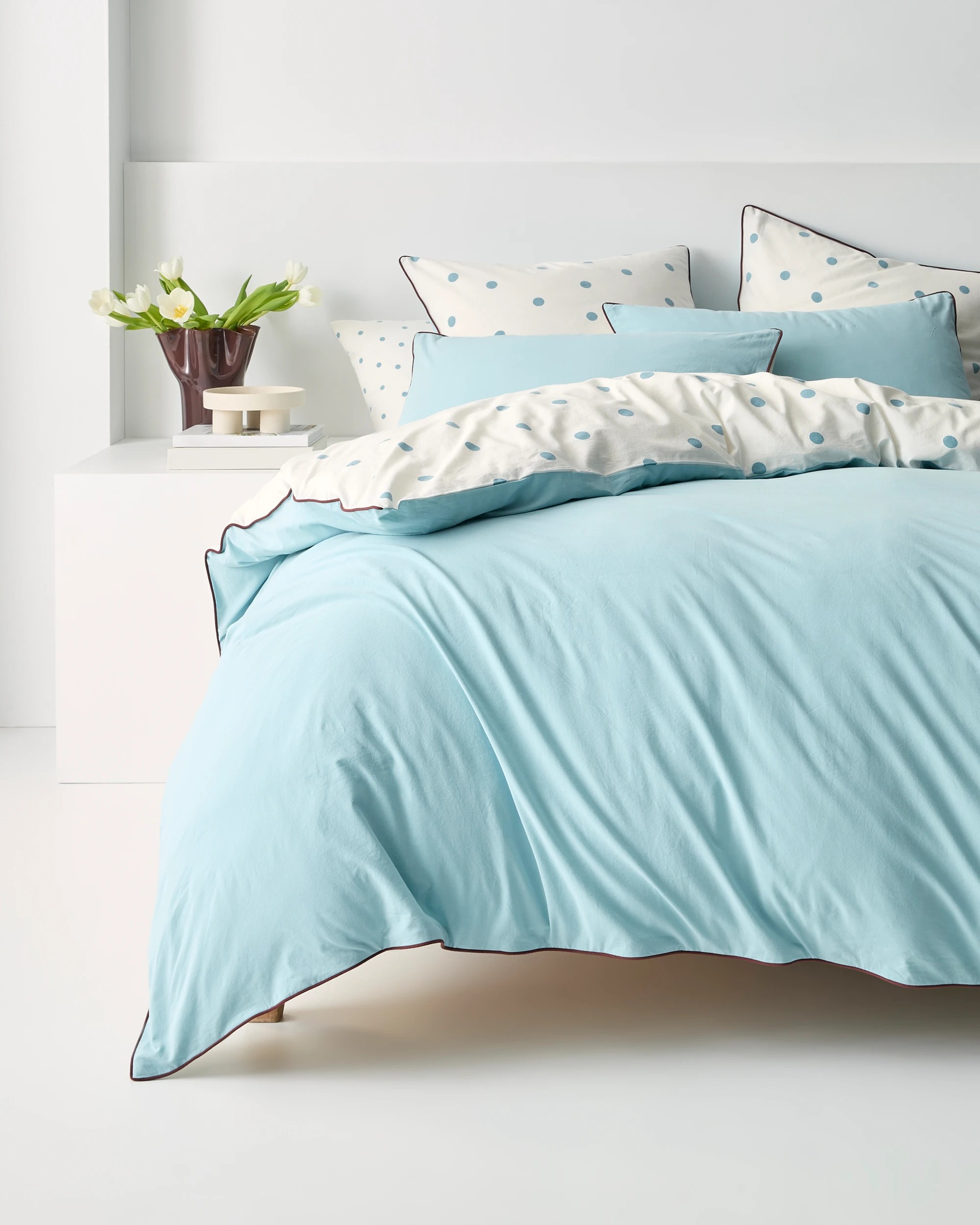 1 Arlo Polka Dot Stonewash Cotton Quilt Cover Set - Super King Bed - Blue, 1 of 10