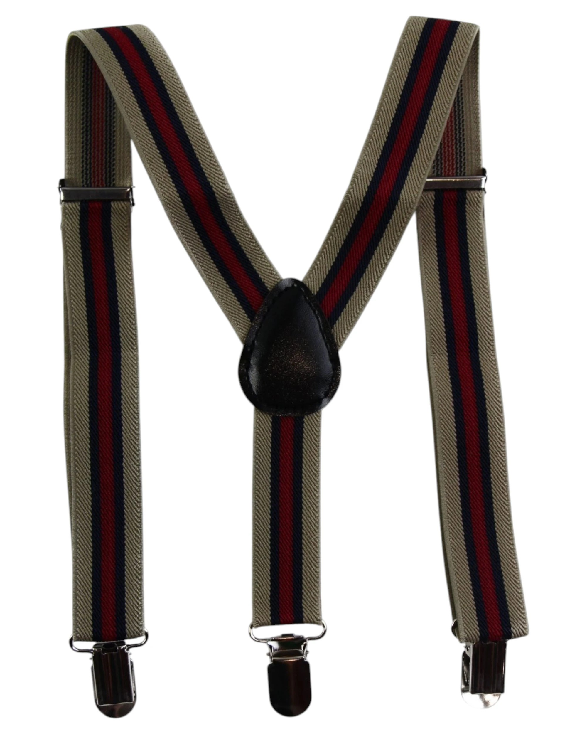 1 Zasel Boys Adjustable Latte, Navy & Red Striped Patterned Suspenders - Multi, 1 of 4