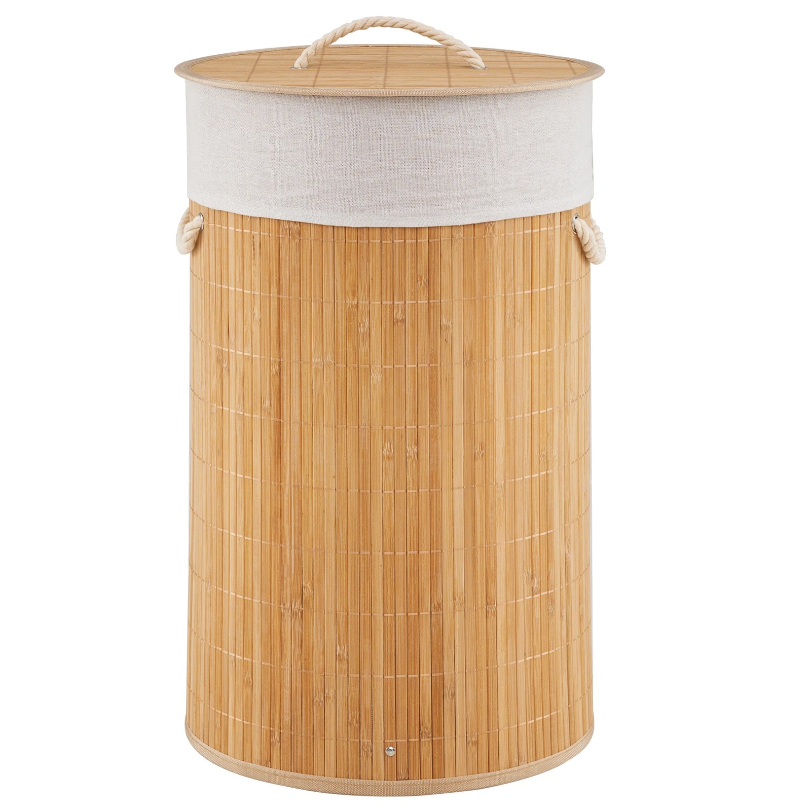 1 Costway 50L Round Laundry Hamper Bamboo Clothes Hamper w/Removable Liner - Natural, 1 of 5