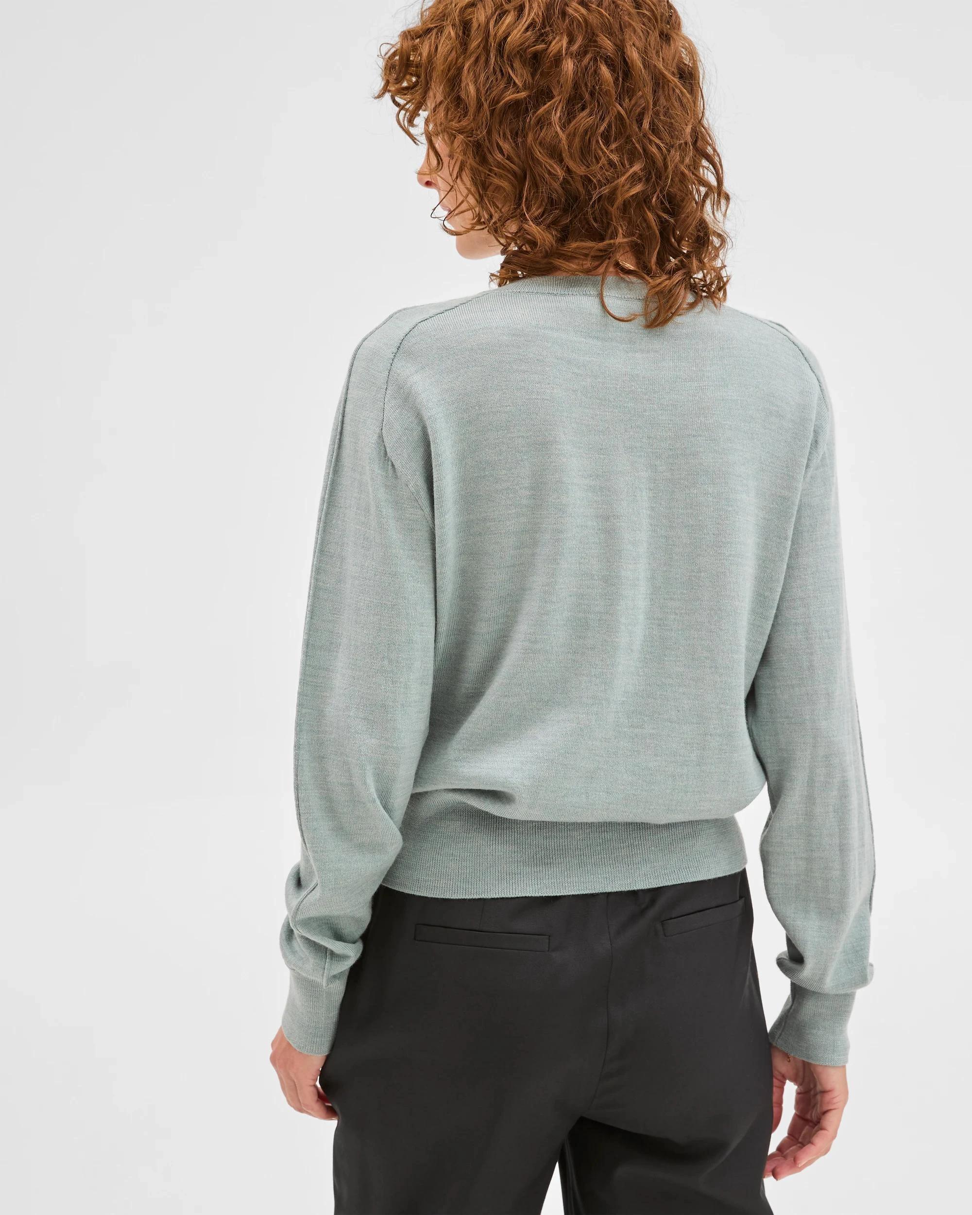 5 Preview Australian Merino Wool Long Sleeve V-Neck Knit Top GREEN SLATE MARLE, 5 of 6