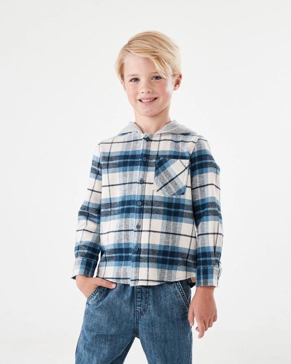 Yarn Dye Flannel Shirt With Hood