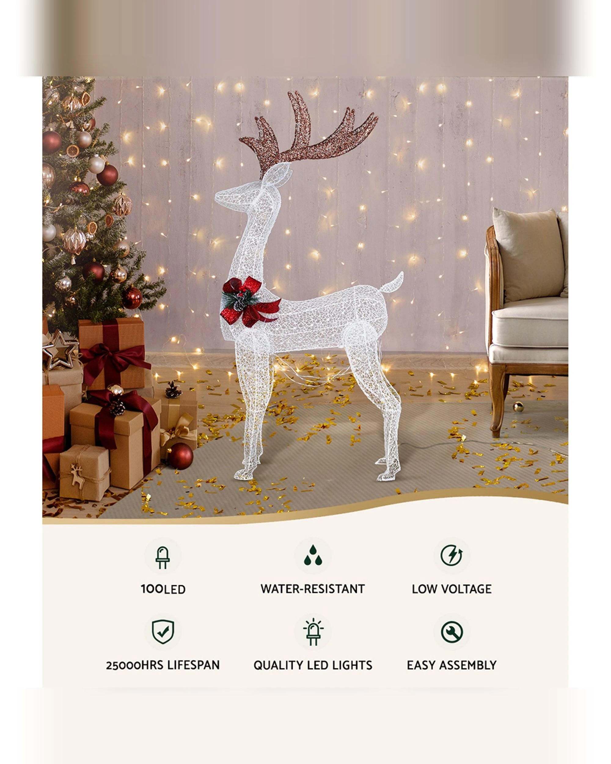 3 Jingle Jollys Christmas Lights 150cm Reindeer 100 Led Decorations
 - White, 3 of 3