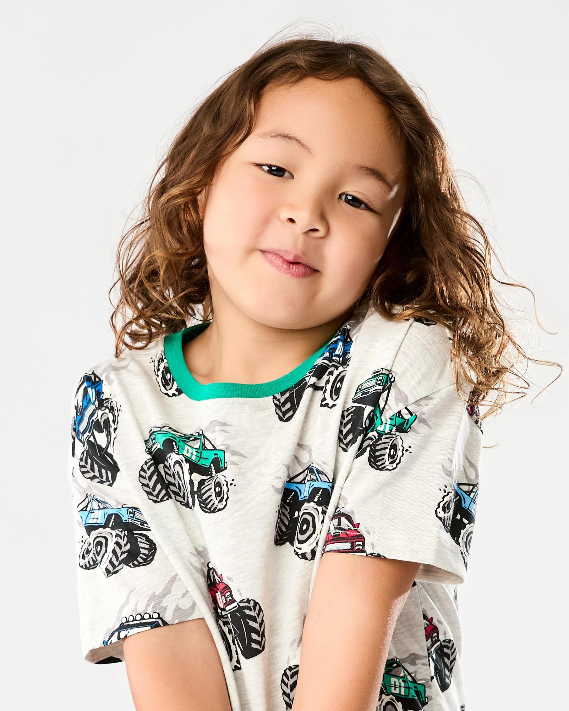 3 Short Sleeve Jersey Pyjama Set Gry Truck, 3 of 8