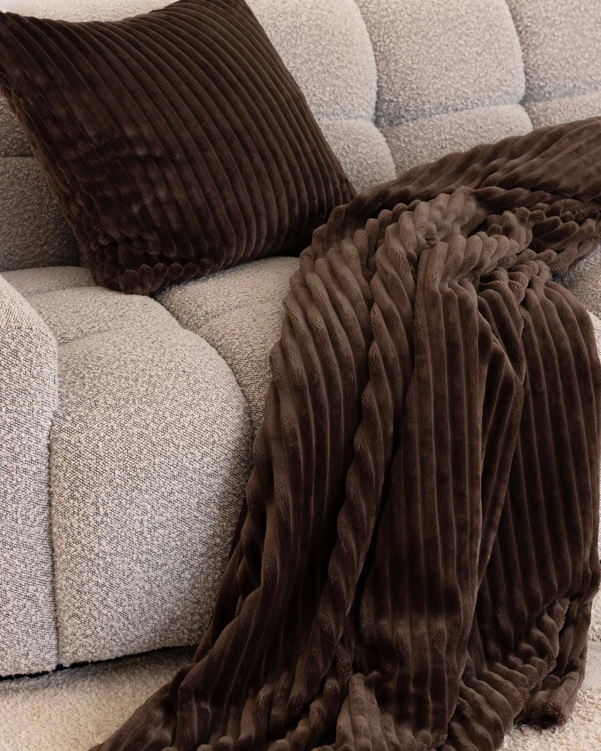 1 Bambury Channel Plush Velour Striped Throw Chocolate - Brown, 1 of 3