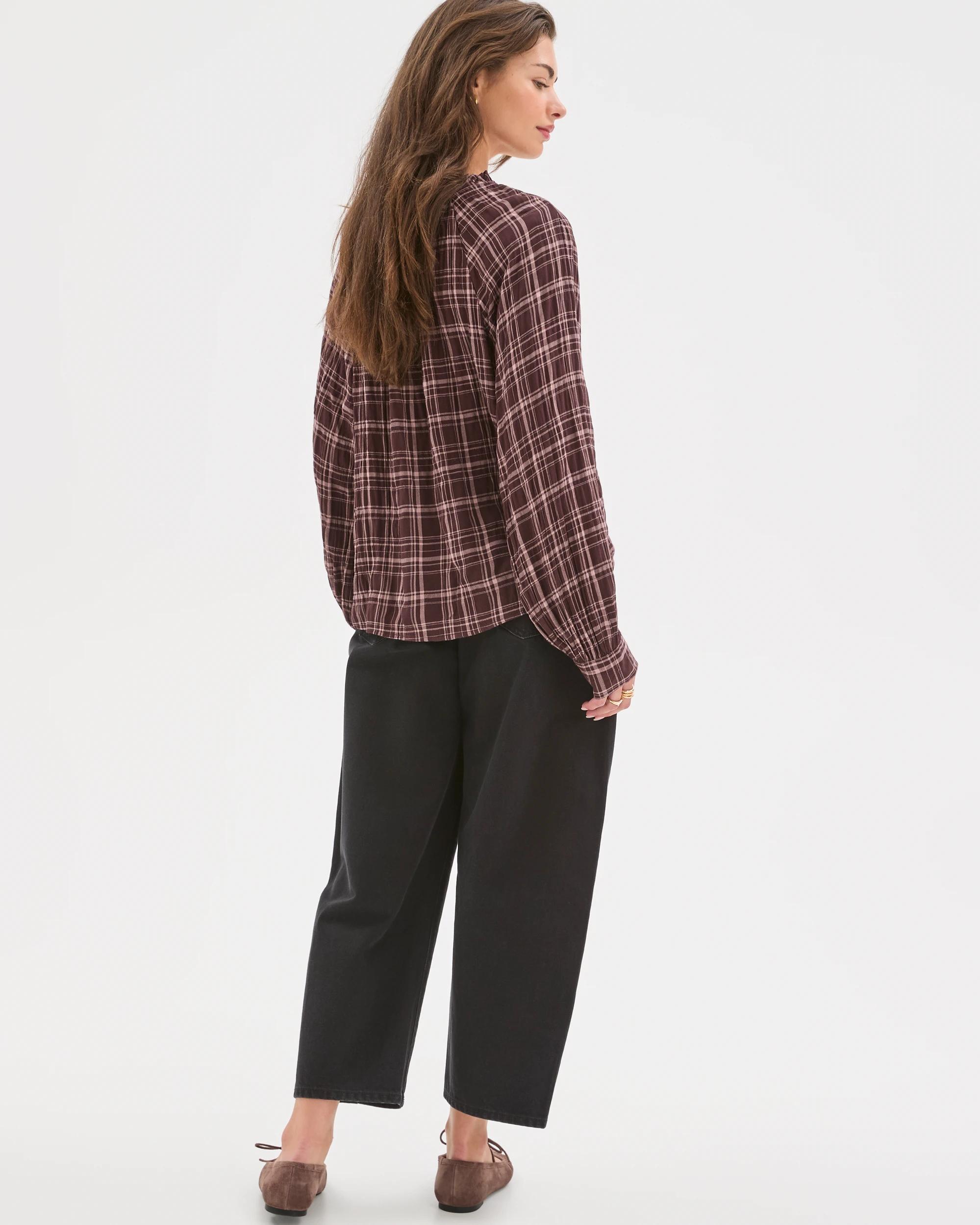 7 Target Petites Petites Long Sleeve Tie Cuff Blouse CHOCOLATE PLUM CHECK, 7 of 7