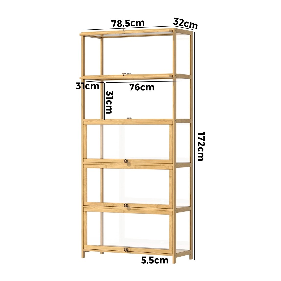 8 Oikiture Display Cabinet Storage 5-tier Shelves Clear Bookcase Stand Rack
 - Natural, 8 of 9