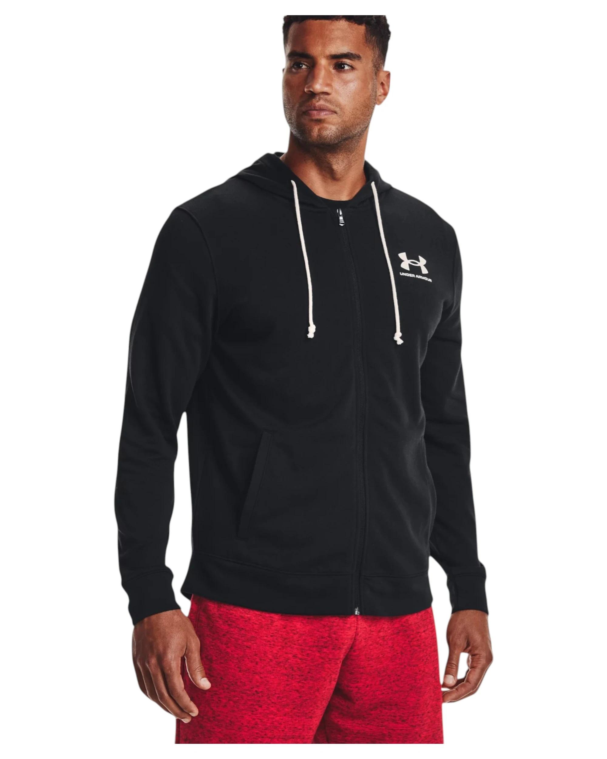 3 Under Armour Mens Rival Terry Full Zip Black/ White Jacket BLACK, 3 of 6