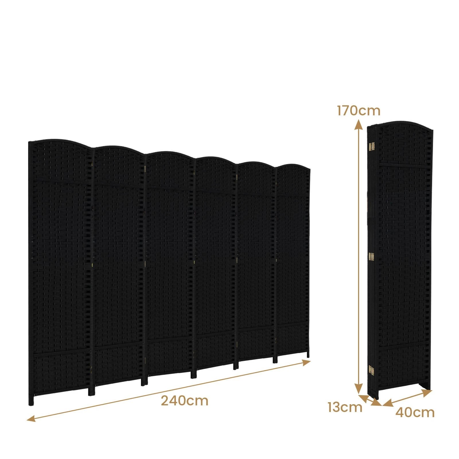 1 Costway 6-Panel Folding Room Divider Foldable Privacy Screen Partition Stand w/Pine Frame - Black, 1 of 4