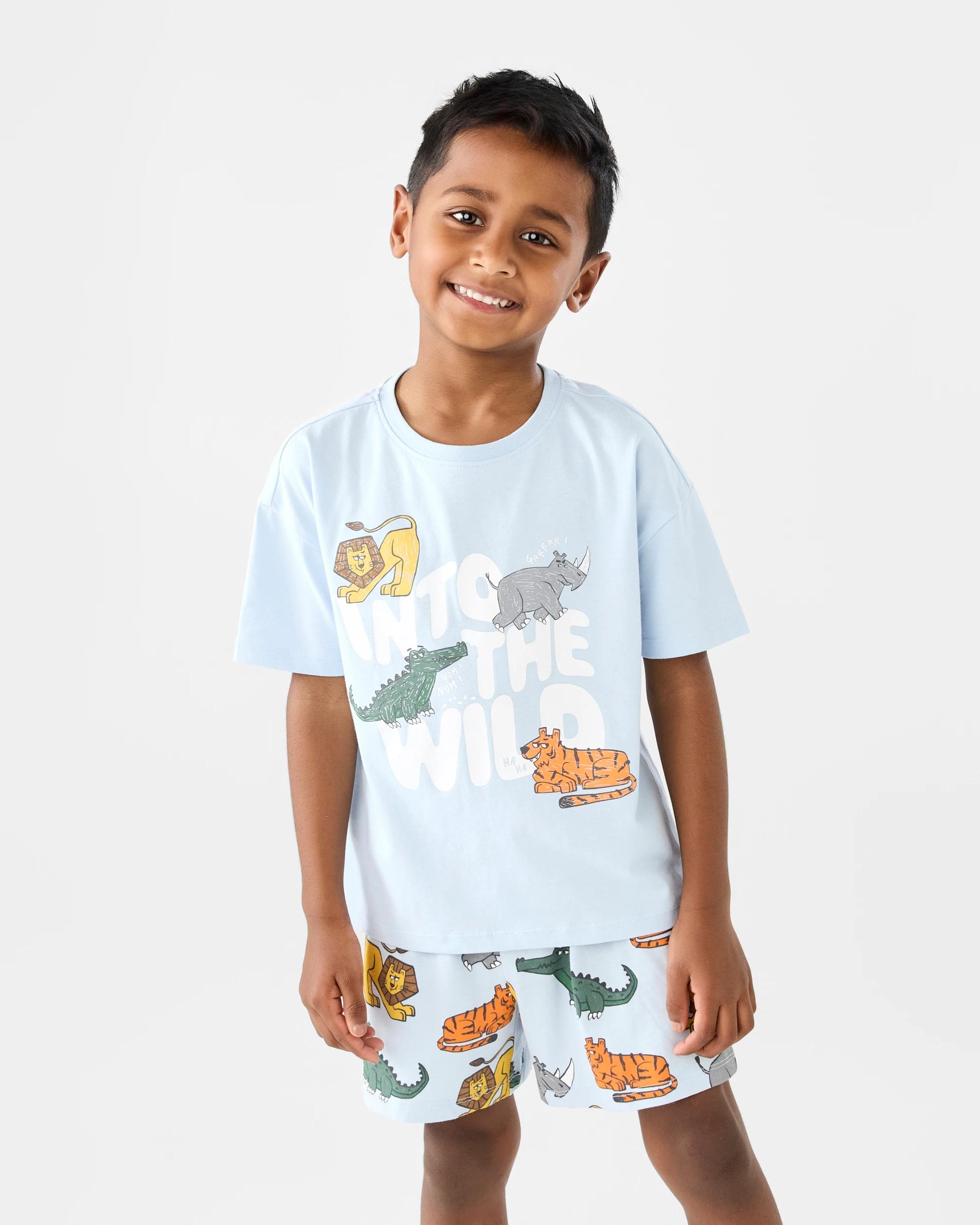 1 Short Sleeve Jersey Pyjama Set Blu Animal, 1 of 8