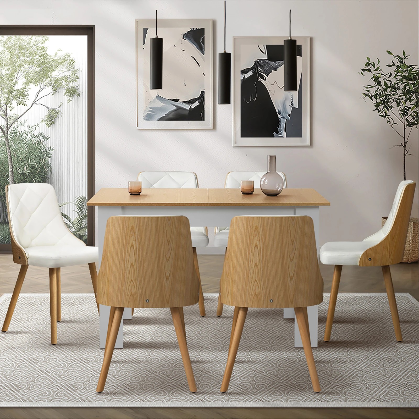 3 Oikiture 160cm Extendable Dining Table With 6pcs Dining Chairs Pu Leather
 - Multi, 3 of 10