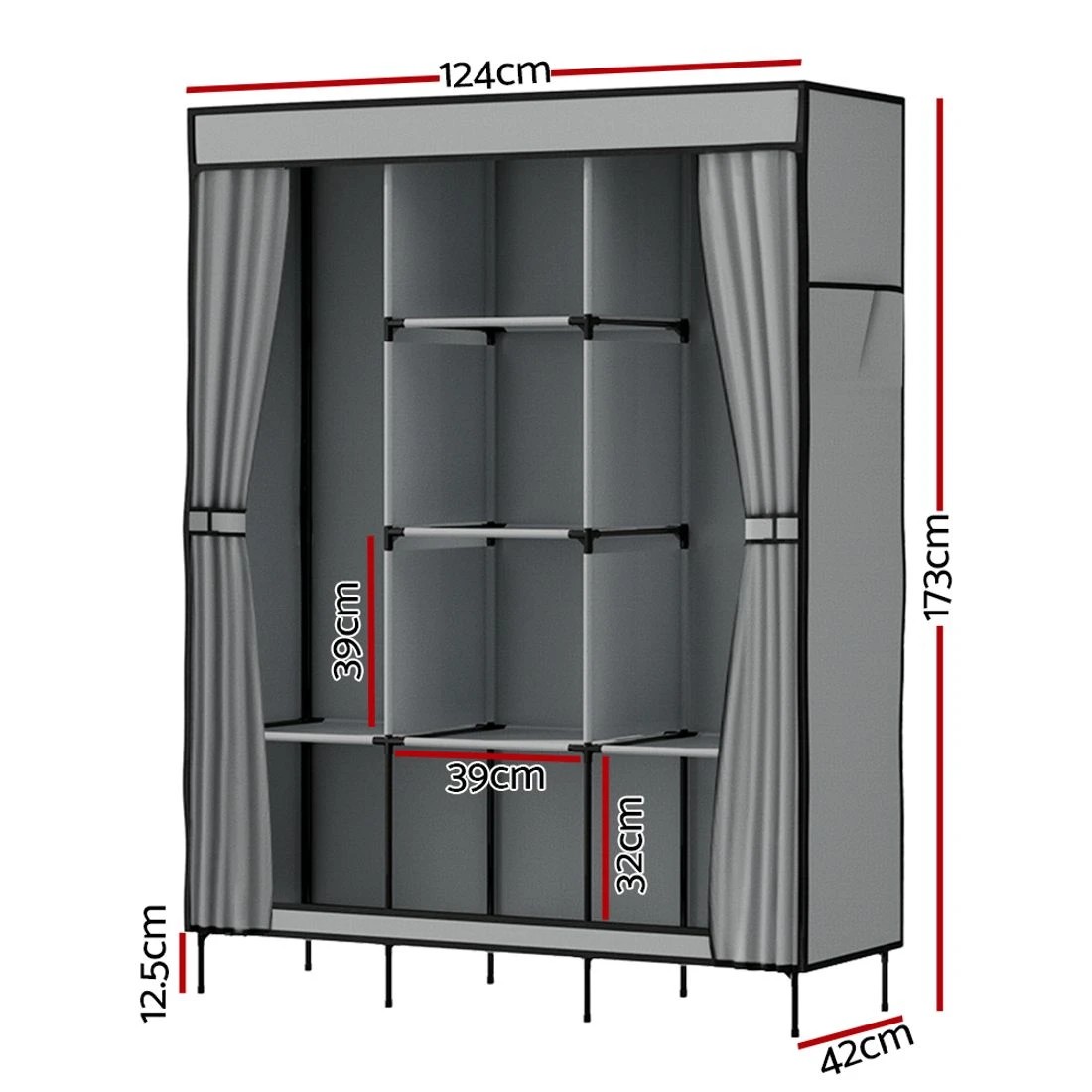 4 Artiss Portable Clothes Closet Large Wardrobe with Shelf Hanging Storage Dustproof Space Saving Easy Assembly
 - grey, 4 of 8