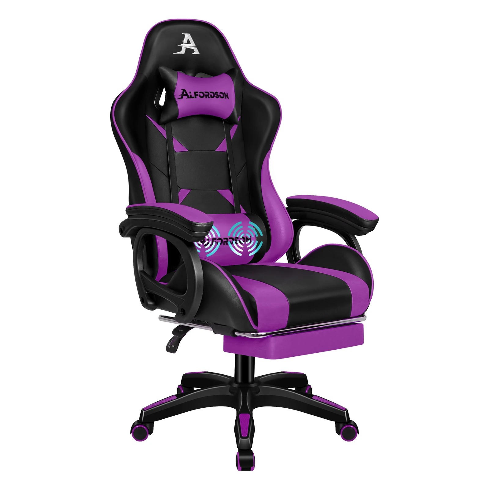 1 Alfordson Gaming Office Chair Racing Massage Computer Seat Footrest Leather - Purple, 1 of 9